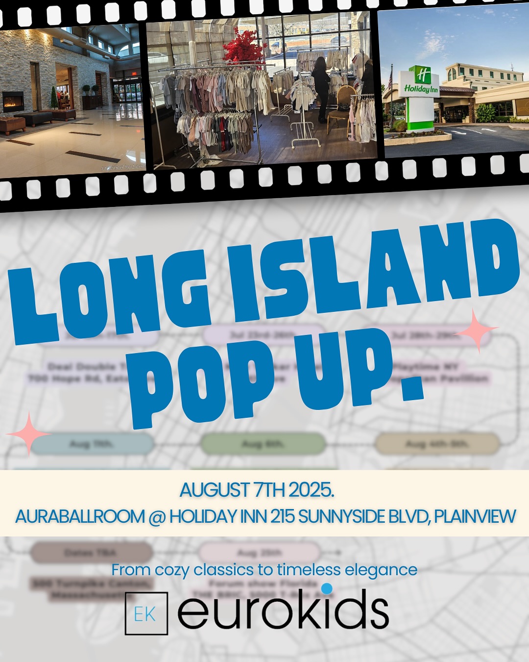 📍 Next Stop: Long Island!
We’re bringing the Eurokids Pop-Up Tour back to Plainview, NY — your chance to explore the finest in European childrenswear.
🗓 August 7th, 2025
📍 Aura Ballroom @ Holiday Inn, 215 Sunnyside Blvd, Plainview, NY
✨ From @babygi_newborn’s cozy newborn essentials and @meiapata’s playful swimwear to @risurisuparis’s organic charm, @martinaranda1965’s Spanish tailoring, @ninnaoh_official’s elegant occasionwear, and @deolindaandyou & @dr.kid’s everyday styles — discover what’s trending for Spring/Summer 2026.
✅ Book your appointment now! DM us or text 646-373-6834 to secure your spot and get first access to this season’s must-have collections.
#Eurokids #LongIslandPopUp #ChildrensFashion #SS26 #LuxuryKidswear #KidsFashionWholesale