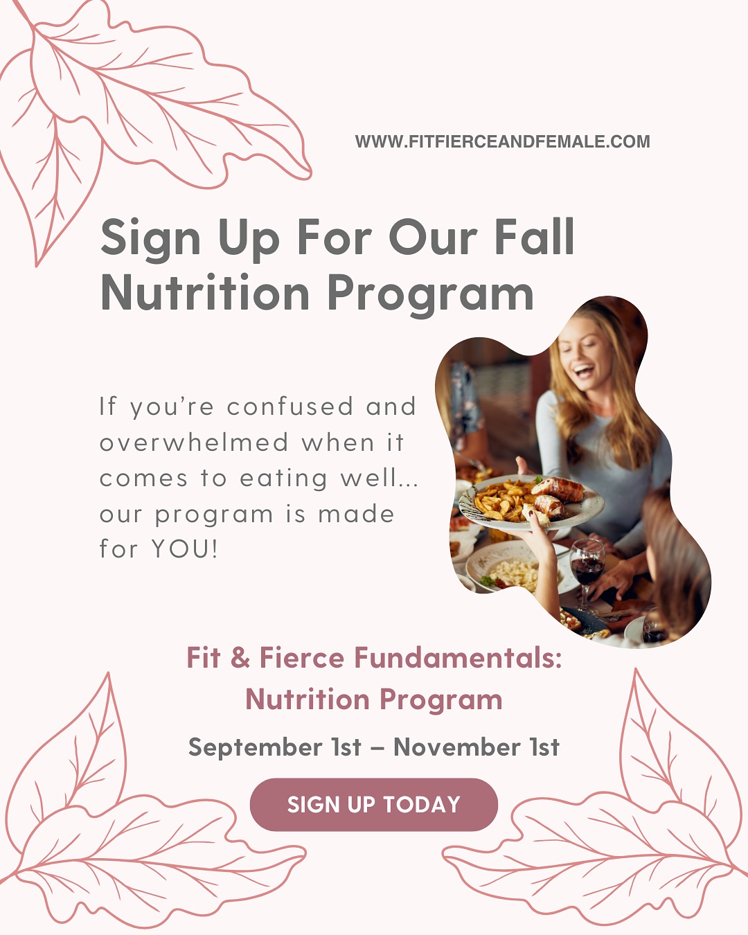 Our Fit & Fierce Fundamentals Nutrition Program is designed to help you:
✨ Understand nutrition without the fluff.
✨ Build sustainable habits that fit your busy life.
✨ Cook simple, healthy meals you enjoy.
This 9 week self-paced program is the foundation for building a sustainable, healthy lifestyle. It runs from September 1 to November 1st and is packed with tools and resources to transform your approach to nutrition!
➕ Bonus: this program has extra fall recipes! 🍂
•
Feel Confident, Healthy, and Fierce — Join Our Nutrition Program Now! https://www.fitfierceandfemale.com/programs
•
💕 Tyler & Stephanie, NBC-HWC
🔗 www.fitfierceandfemale.com
📞 843.779.5779
💌 fitfierceandfemale@gmail.com
📱 @fitfierceandfemale
•
#weightloss #healthcoach #charlestonhealthcoach #summervillehealthcoach #summervillesc #charlestonmoms #weightlosscharleston #healthylifestyle #healthjourney #fitfierceandfemale #nutritioneducation #nutritionfacts