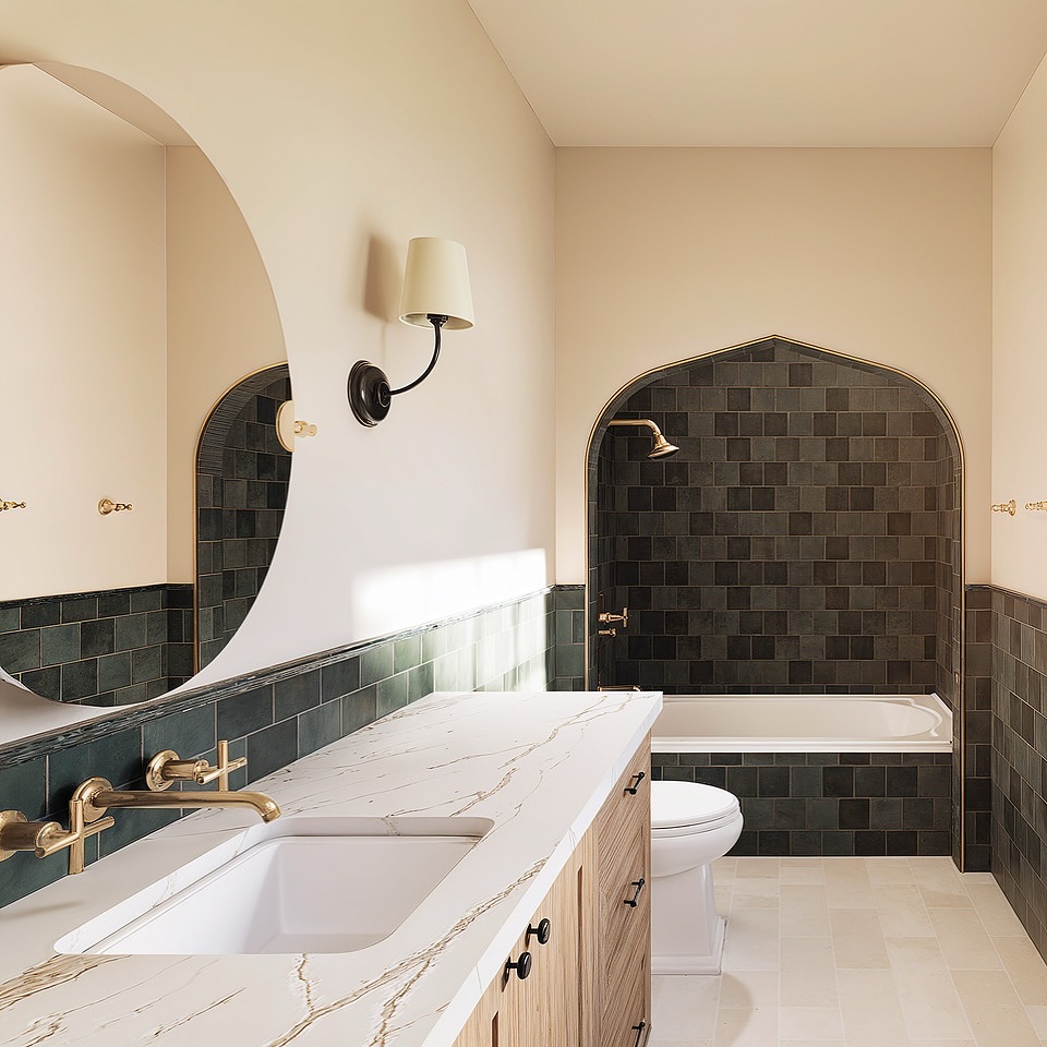 One of those designs I keep coming back to 🤍
The moody green tile, arched shower detail, and warm wood tones give this bathroom a bold, timeless feel.
It’s all in the details.
#BathroomDesign #3DRendering #InteriorInspo #DigitalInteriorDesign #TaylorGahertyInteriors