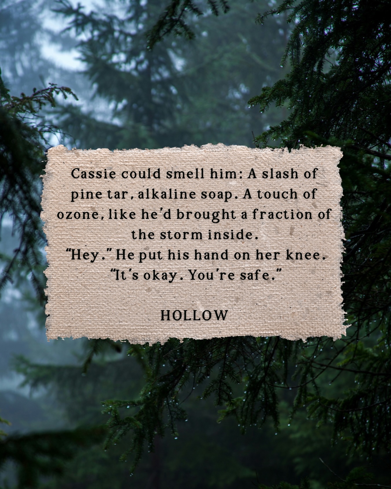 Since I read HOLLOW by @taylorlgrothe , I think about the book every time I smell rain, which has been very often with all the summer storms we’ve had lately. Taylor describes the scent and taste of rain as something choking, almost alive. The storm is (partly) what separates Cassie from her friends, and chases her into the dream? nightmare? Where she spends the majority of the book. It keeps her trapped. It’s a character on its own, because Taylor did such an amazing job writing atmosphere. And in this quote, the rainstorm and this character, Kaleb, might be more alike than you think, despite Kaleb’s calming reassurance.
#Hollow #TaylorGrothe #HollowScent #BookishAtmosphere #yahorror