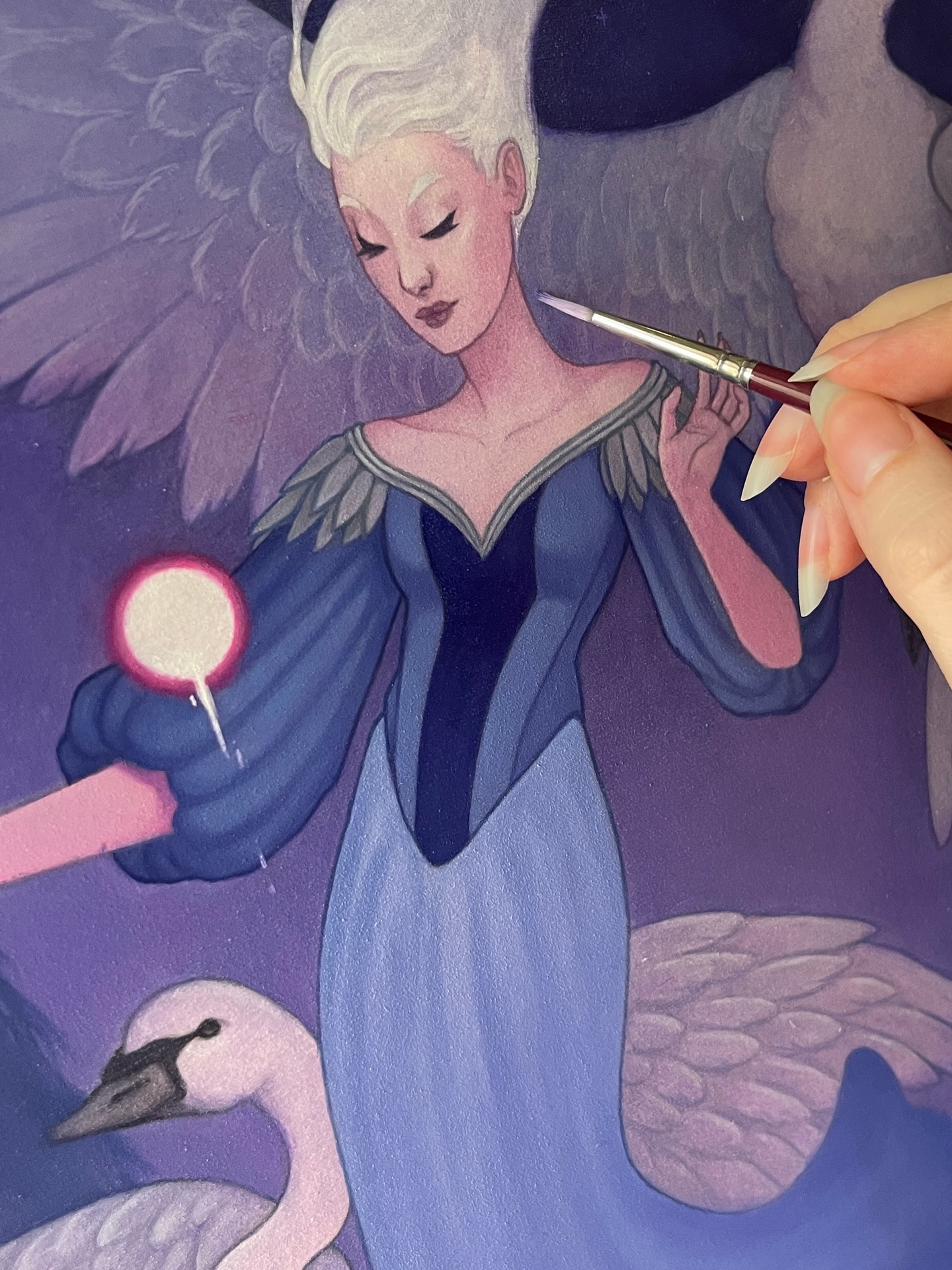 A work in progress! 🦢 Here’s a little peek at what’s been on my easel over the past couple of months. 🎨 Life has been a bit hectic this summer, with surgery, travel, and client projects! But through it all, this painting has been a source of calm in the chaos. It is slowly but surely coming together with every brushstroke!
As I wrap up this piece, I already feel excited about what I’ll work on next. I have so many ideas waiting in the wings for their moment, and I can’t wait to dive into them! ✨
#paintinginprogress #fantasyartwork #creativejourney