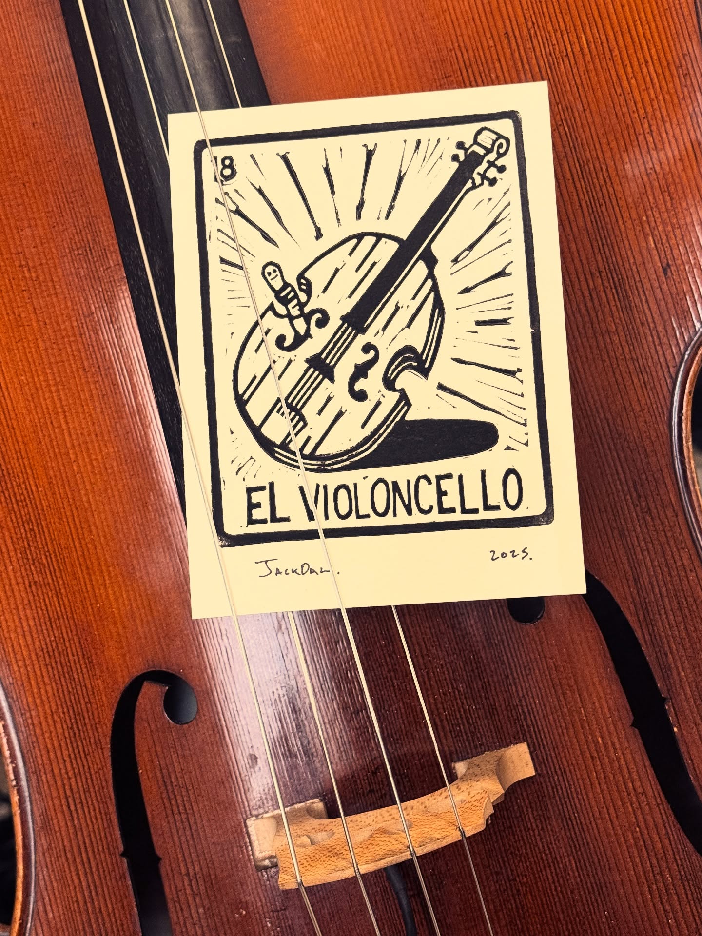 My head cannon is that @jackdawfolkart made this design just for me… 😎 #fwtx #fortworth #fortworthartist #jackdawfolkart #panthercity #cello
