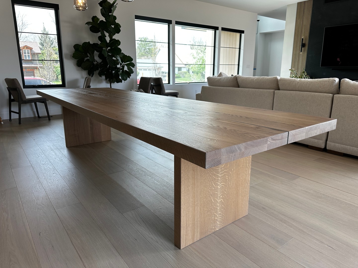 We recently delivered this beast of a white oak dining table to our clients' beautiful new home in Boulder. We worked with their designer to get every detail just right. Simple but solid, it was designed to bolt together with a fully supportive frame that allows for wood movement while integrating a sleek steel detail down the center.
.
.
.
#customfurniture #furnituredesign #boulder #whiteoakdiningtable #woodandsteeltable #interiordesign #diningtable #customwoodworking #homeandgarden #bespokefurniture