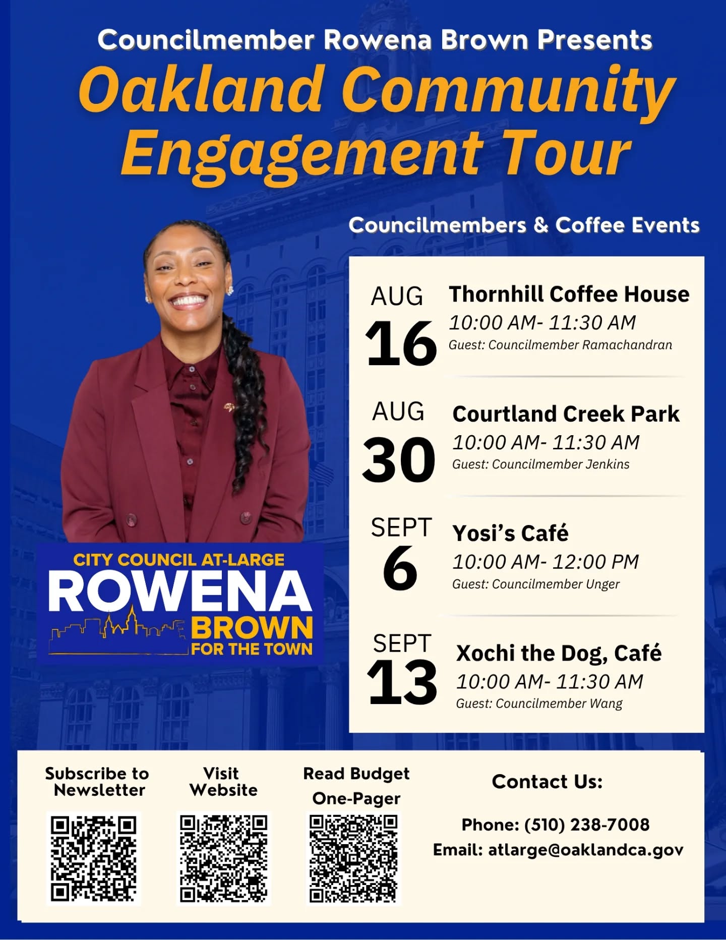 Check it out! @rowena.brownoakland and @charleneforoakland are coming to our neighborhood, friends! Sept 13 - drop by for a coffee chat!