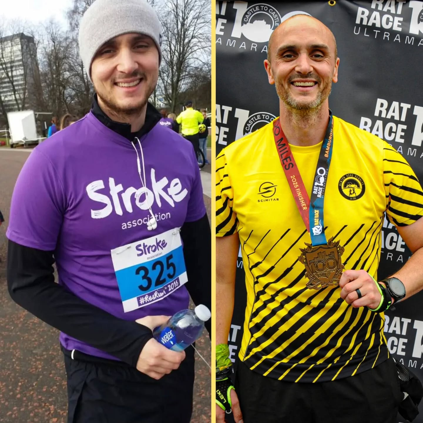 Having not looked at Facebook in about 10years, I went looking for a few photos and stumbled across that belter on the left. A pre-race snap of a 5k back in March 2016 in Glasgow Green. This was my first run since leaving college in 2005.
No surprise that I'm wearing 47 layers but I can remember going out far too quickly and absolutely hating it the last km and remembering why I didn't like running. That said I also remember being proud of raising money for a great cause and finishing the race. In all honesty I think I swore I didn't want to run again and I ended up patching it for another 5years.
Weirdly I found the photo very serendipitous given I had just finished a 100 mile ultra and it is the first time I've genuinely felt proud of something I have completed and the work I put in to achieve it in a long time.
I've never been the best runner. I'm barely the best runner in my house but I know people can achieve amazing things. Generally, you just need to have clear goals, have a plan of how to achieve them and be willing to work hard for it.
It's amazing what running can do physically and mentally. It's been a canny journey and there's still plenty more to go.
If I can do it then anyone can.