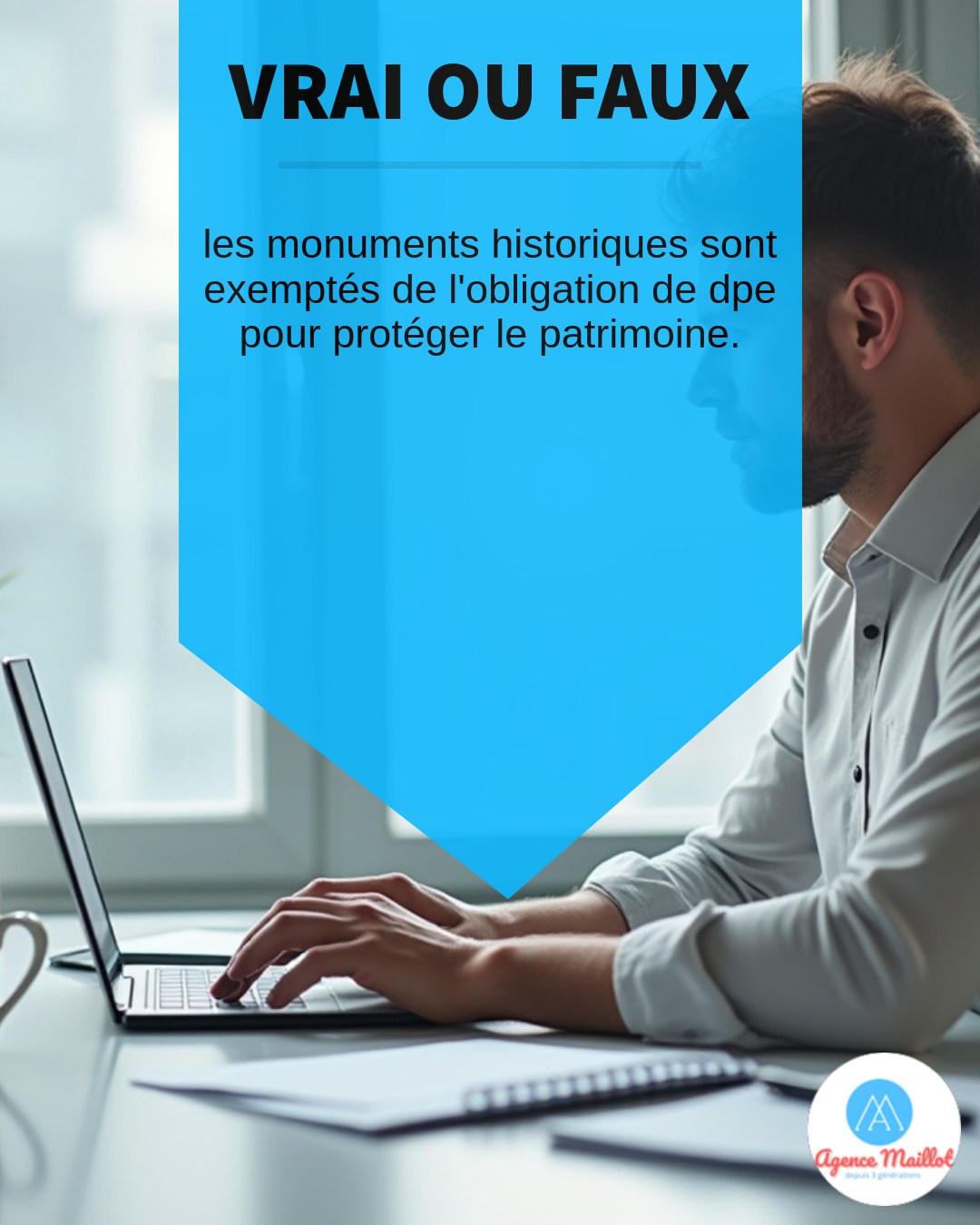 Les monuments historiques sont-ils vraiment exemptés de l'obligation de DPE ? 🧐
Cette idée peut sembler surprenante, mais elle est bien vraie. Les bâtiments classés ou inscrits au titre des monuments historiques ne sont pas soumis au diagnostic de performance énergétique. Pourquoi ? Les exigences de rénovation énergétique peuvent nuire à l'intégrité architecturale et historique de ces biens précieux. Ainsi, pour préserver le patrimoine, la loi dispense ces bâtiments de cette obligation. Cela souligne l'importance de considérer la spécificité de chaque bien immobilier dans le cadre des réglementations énergétiques.
Qu'en pensez-vous ? 🤔
#MonumentsHistoriques #DPE #Patrimoine
#agencemaillot