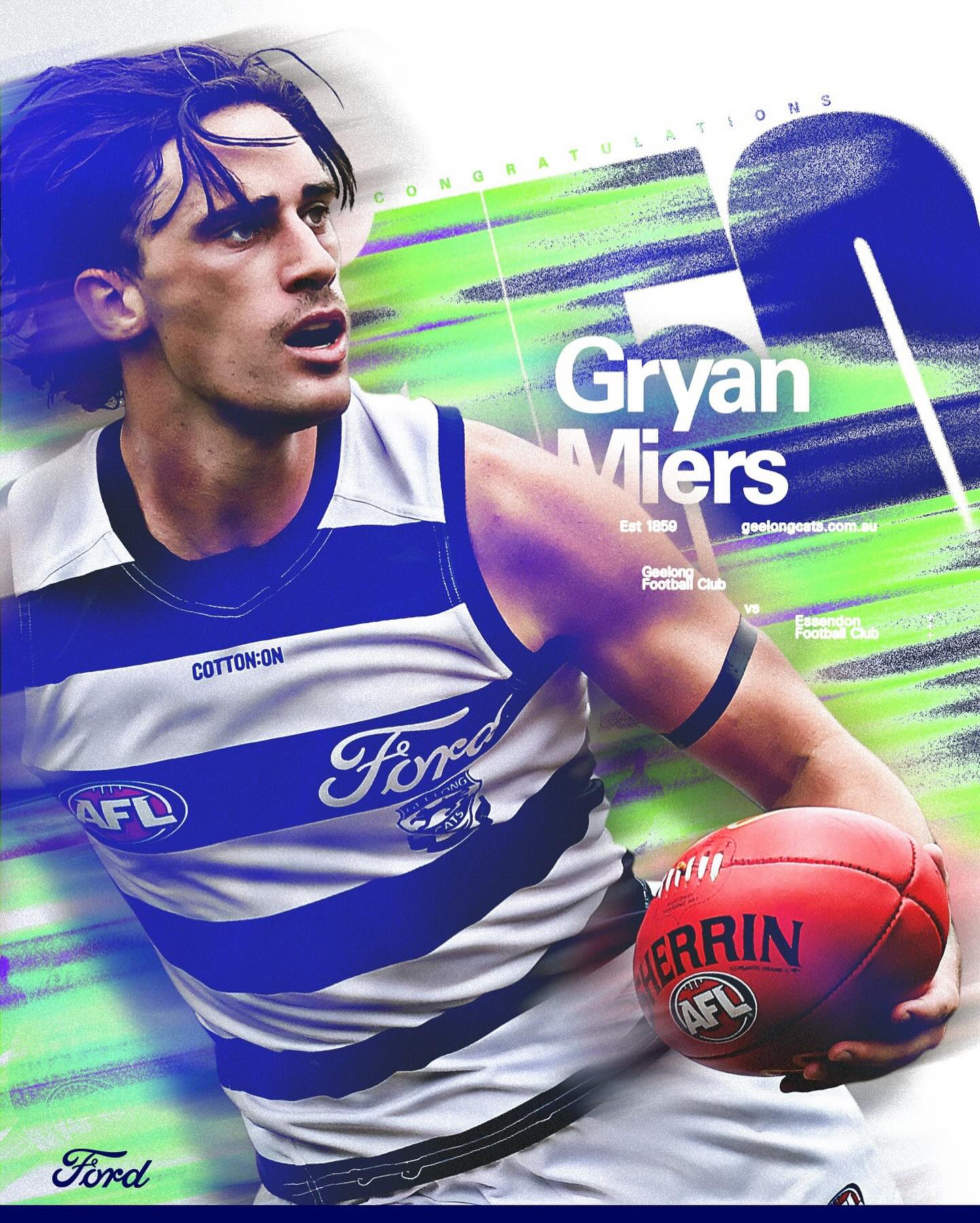 Congratulations to Gryan Miers who plays his 150th game with the Geelong Cats tonight. It’s an absolute pleasure watching you go about your business getting the job done week to week 🤍💙