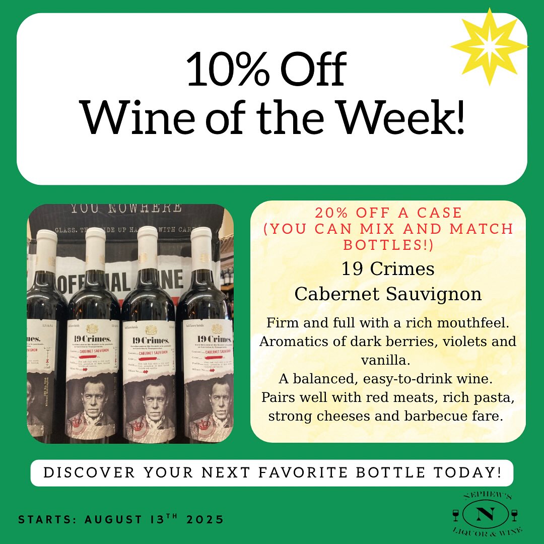 🍷 Taste our wine of the week this Saturday with Barrett from 12-3 pm!🍷 @19crimes #redwine#cabernetsauvignon #lakechamplain#adirondackmountains#champlainny#vermont#rousespointny#wuebec#canada#montreal#ontario