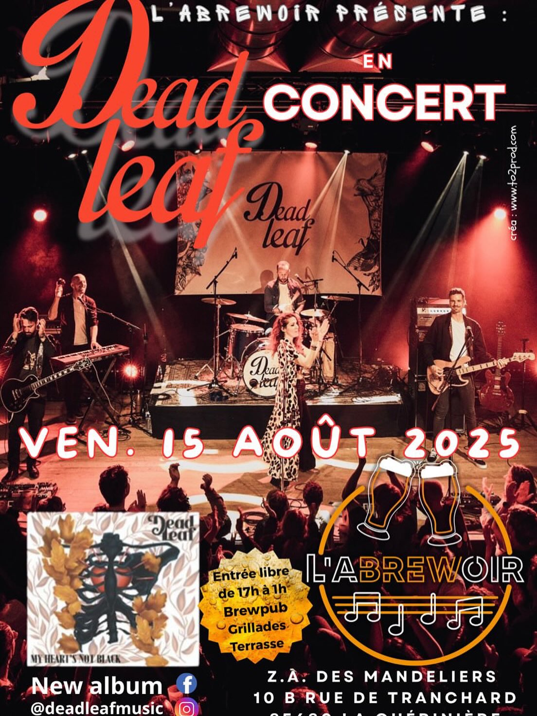 Salut, on joue ce vendredi 15 août à @labrewoirnoirmoutier
Start 20h30
Titres les infos de Dead Leaf ici 👇👇👇
https://deadleafcontact.wixsite.com/deadleafmusic
📸 @bettis__photography
#deadleaf #livemusic #rock #blues #womansinger #electricguitar #electricbass #keyboard #drum #labrewoirnoirmoutier