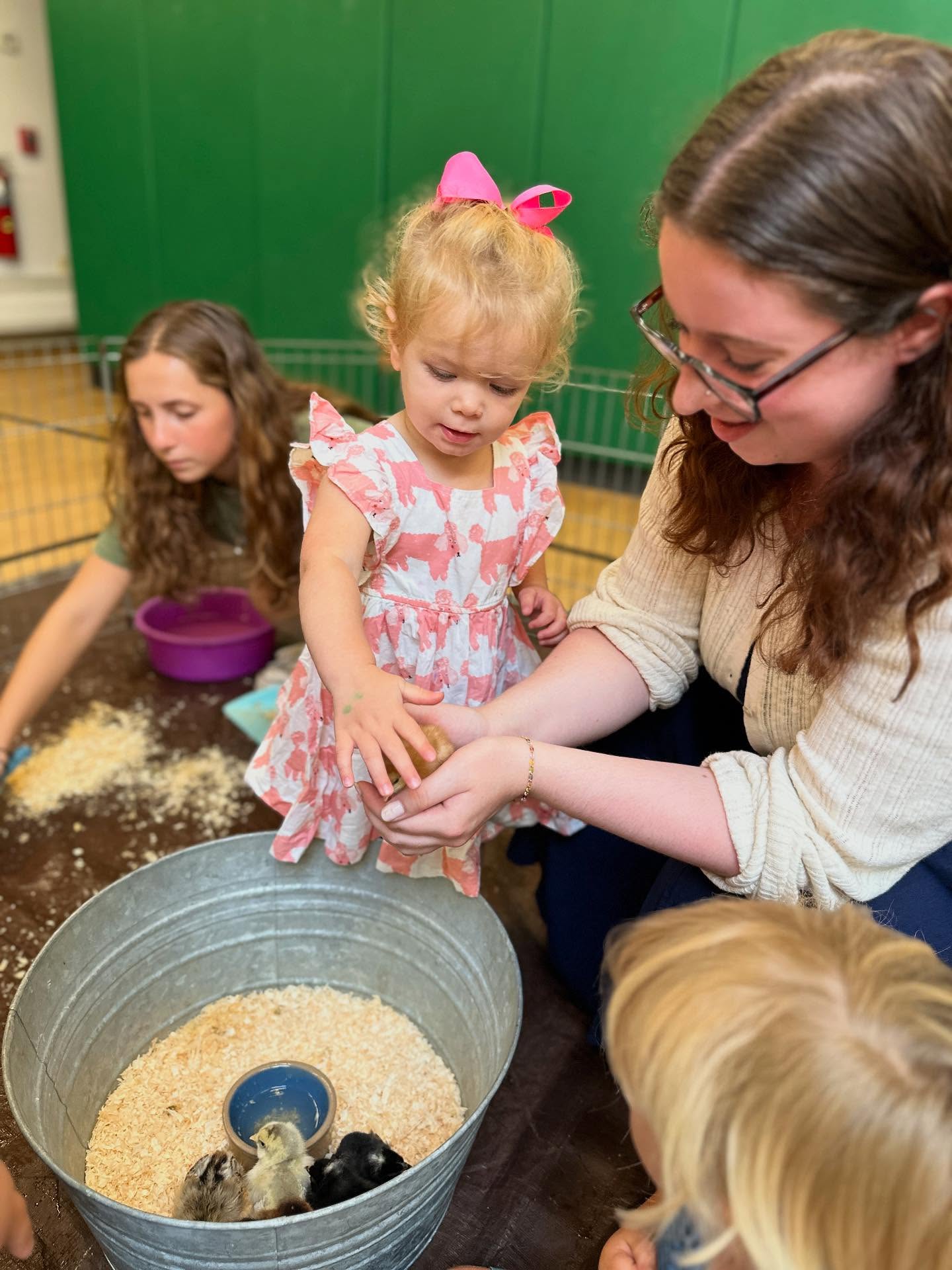 We had some very cute visitors at camp today! Our friends loved petting the chicks and bunnies and brushing the goats!😊