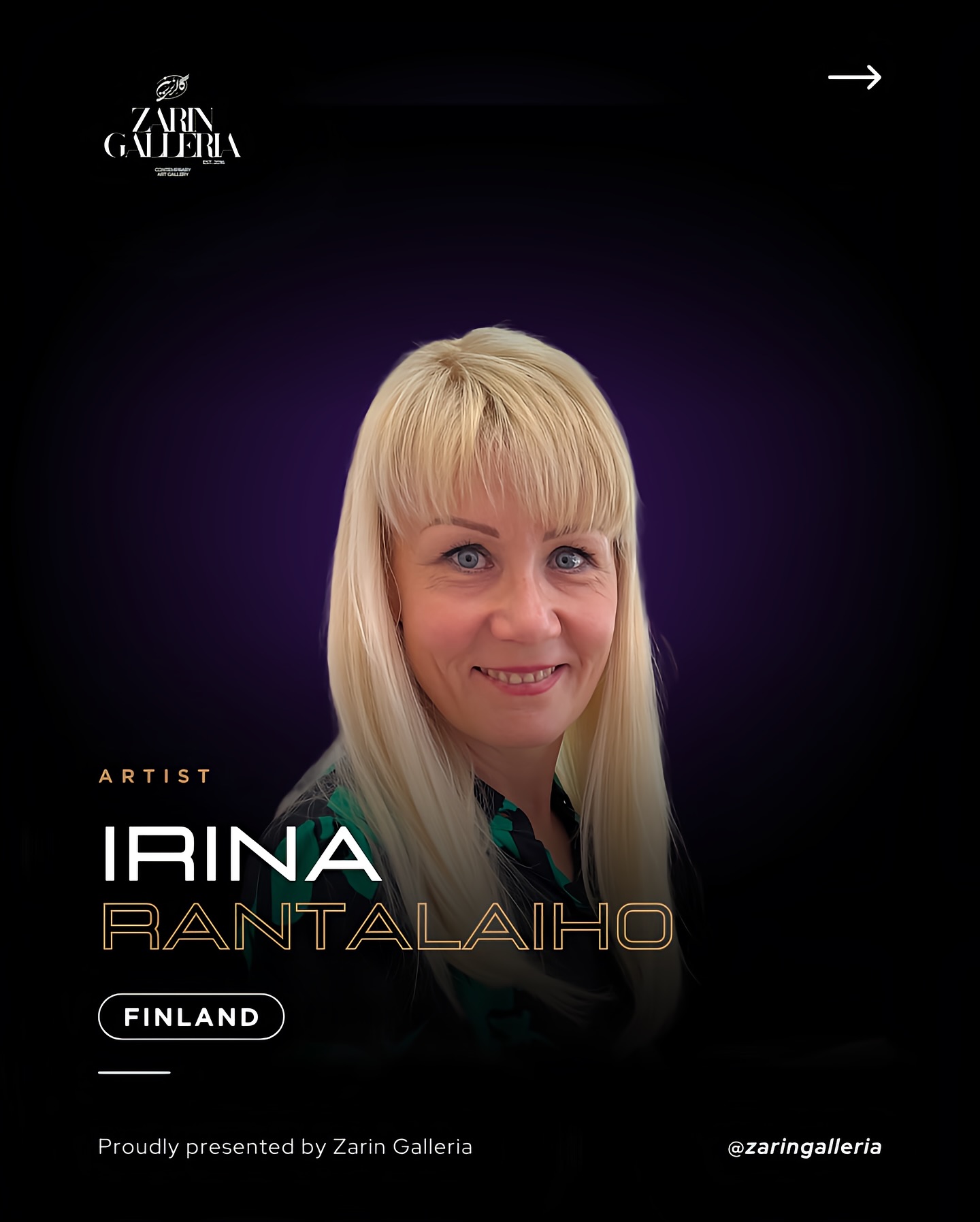 Introducing Irina Rantalaiho ,
a brilliant visual artist from Kirkkonummi, Finland, whose vibrant acrylic paintings beautifully capture the emotions and rhythms of nature.
Irina’s work blends color, texture, and abstraction to create stunning landscapes and floral compositions that invite us to slow down and reflect. Her pieces have been showcased internationally, including a recent group exhibition at the Carrousel du Louvre in Paris!
We’re thrilled to welcome Irina to the Zarin Galleria family and can’t wait to share her captivating art with you in our upcoming exhibition at Helsinki Cathedral.
Stay tuned for more of her inspiring creations! 🎨💫
Check out her full biography on our website:
www.zaringalleria.com
#ZarinGalleria #ArtistSpotlight #IrinaRantalaiho #ContemporaryArt #AcrylicPainting #AbstractArt #NatureInspired #HelsinkiArt