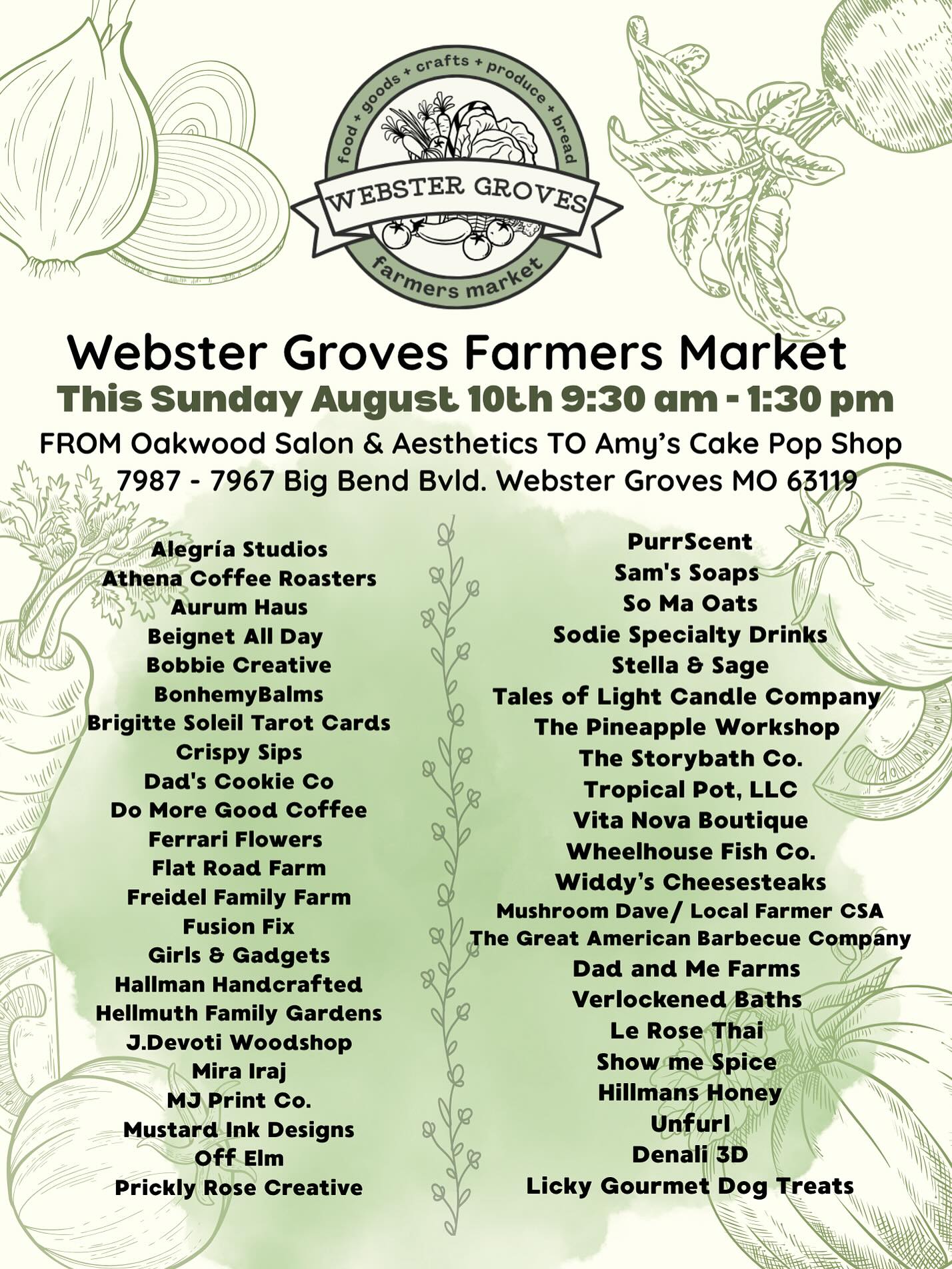Summer’s winding down, but the market is still going strong! Don’t miss one of the last chances to stock up before school starts — here’s your weekend vendor lineup!