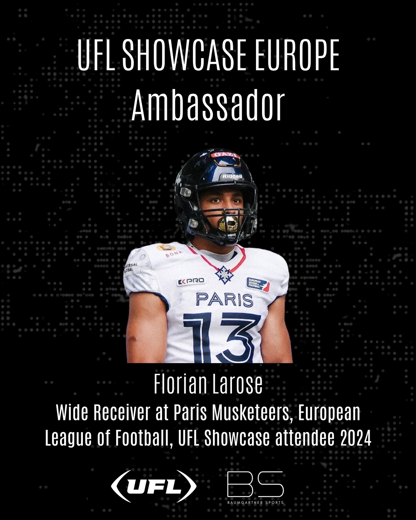 WELCOME our UFL SHOWCASE EUROPE Ambassador!!
Florian Larose, French Wide Receiver for the Paris Musketeers attended a UFL Showcase 2024 and knows how big this opportunity is! While being an ambassador for the UFL SHOWCASE EUROPE he will be at the venue in Winterthur, Switzerland on October 5, 2025.
Be there too! Registration link in bio of @baumgartner_sports !
#proplayer #proathlete #proamericanfootball #ufl #elf #europeanleagueoffootball #parismusketeers #uflshowcases #uflshowcaseeurope #americanfootballinternational #ufltryout #winterthur #swissamericanfootball #gfl #gfl2 #afvd #fffa #ifl #afbö #afl #spanishamericanfootball #leagueofopportunity