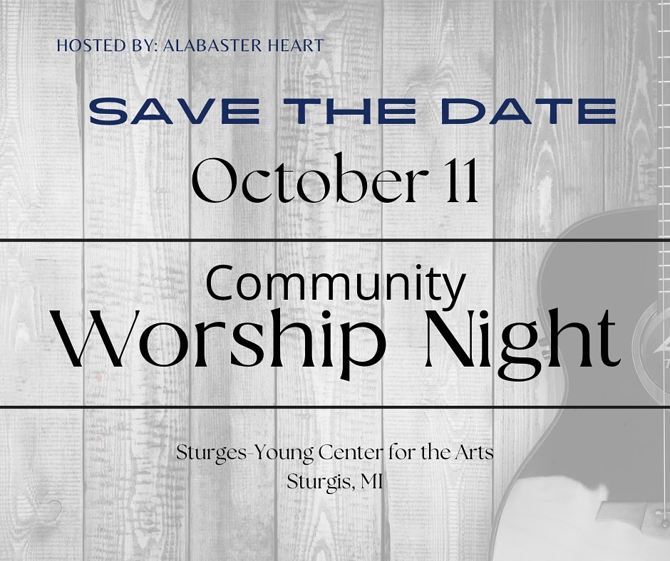 ⨠COMMUNITY WORSHIP NIGHT āØ
Saturday, October 11
š 6:30 PM
š Sturges-Young Center for the Arts, Sturgis, MI
Thereās something powerful that happens when Godās people come together to lift His Name high. š Worship unites our hearts, re-centers our focus, and reminds us of the One who is worthy of it all.
Invite your friends, your family, your neighbors ā everyone is welcome! Come as you are and letās encounter the presence of God together.
š āCome, let us sing for joy to the Lord; let us shout aloud to the Rock of our salvation. Let us come before Him with thanksgiving and extol Him with music and song.ā ā Psalm 95:1-2
#CommunityWorship #WorshipNight #Psalm95 #ComeAsYouAre #TogetherInChrist