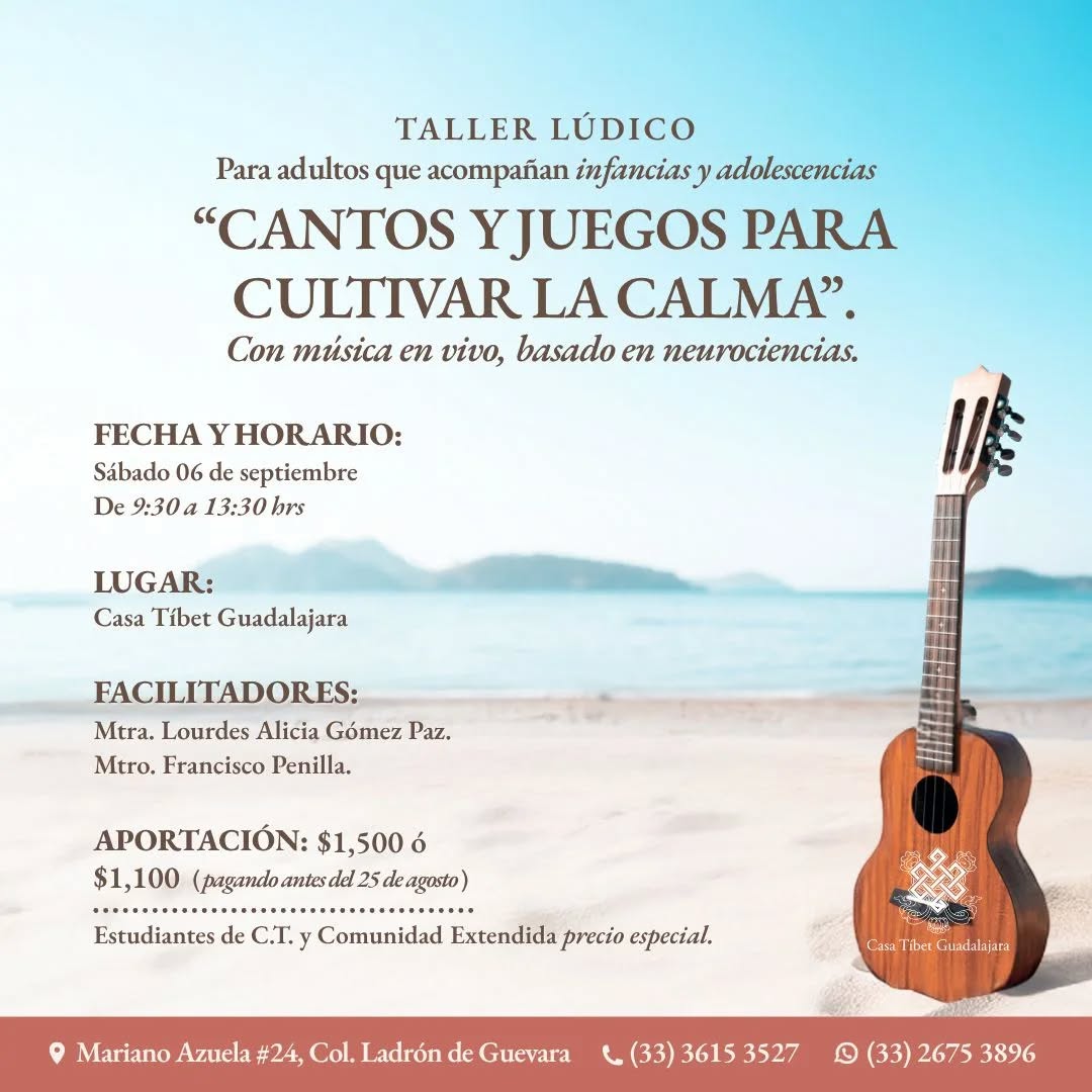 Este taller está enfocado en personas que trabajan con infancias y personas que acompañan a otras personas en procesos educativos. Si no es así, nunca sobra poder cultivar la calma y divertirse un rato, recordando que jugar y cantar hacía que nuestra mente se relajara.
6 de septiembre
9:30 a 13:30
@casatibet.gdl
@lourdesgomez310
#juegosparaniños #meditar #infancia #corazon