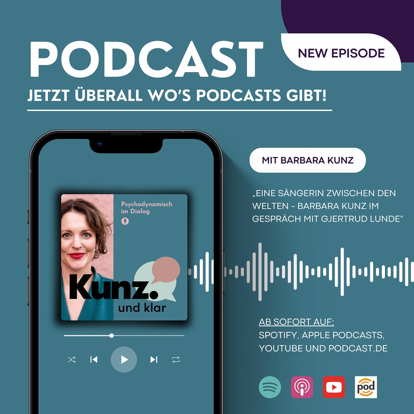 🇩🇪 🎙️ Der Podcast „Kunz und Klar – psychodynamisch im Dialog” von und mit unserer wunderbaren Klientin @barbara_kunz_official ist jetzt live! 🌟
In der ersten Folge spricht Barbara mit der inspirierenden Sängerin @gjertrud_lunde über Wendepunkte im Leben und ein Thema, das ihr als Psychotherapeutin, Dozentin und Speakerin besonders am Herzen liegt: unsere Stimme.
Herzlichen Glückwunsch, Barbara, zu diesem großartigen Start – wir freuen uns sehr, dich auf diesem Weg begleiten zu dürfen!
Jetzt überall zu hören wo’s Podcasts gibt: auf Spotify, Apple Podcasts, YouTube und podcast.de.
#KunzUndKlar #PodcastLaunch #BarbaraKunz #GjertrudLunde #BrandingAgency #NeuerPodcast #ListenNow
—
🇺🇸 🎙️ The podcast Kunz und Klar – psychodynamically in dialogue“ by and with our wonderful client @barbara_kunz_official is now live!🌟
In the first episode, Barbara talks with the inspiring singer @gjertrud_lunde about turning points in life and a topic that is especially close to her heart as a psychotherapist, lecturer and speaker: our voice.
Congratulations, Barbara, on this fantastic launch – we’re truly excited to support you on this journey!
The podcast is now availabl on Spotify, Apple Podcasts, YouTube and podcast.de.
For now only in German, but we‘re working on an English version for you! 😊
#KunzUndKlar #PodcastLaunch #BarbaraKunz #GjertrudLunde #BrandingAgency #NewPodcast #ListenNow
