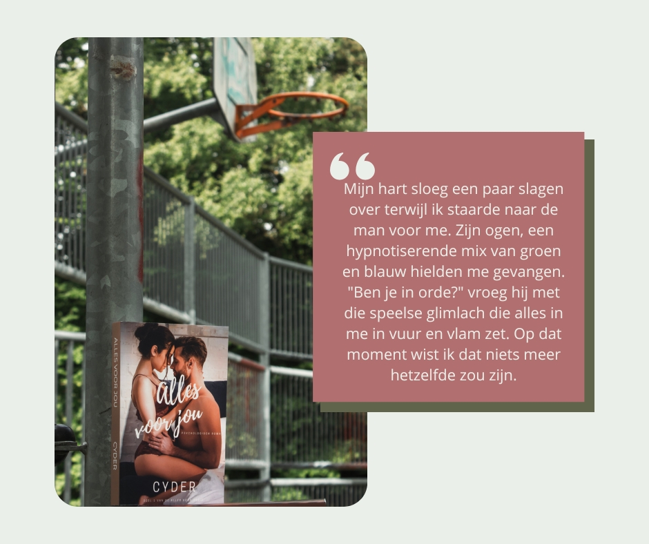 Heb je de reviews gezien maar twijfel je nog steeds of Alles voor jou iets voor jou is?
Dan laat ik het verhaal zelf spreken.
Dit fragment is maar één moment, één stukje van alles wat er tussen Jade, Ivy en Noah gebeurt.
Als dit je raakt, dan wacht de rest van het verhaal op je. Bestel via www.cyderbooks.be – gesigneerd, met extraatje.
#AllesVoorJou #CyderBooks #IndieAuteur #PsychologischeRoman #Bookreview #Hebban #BookstagramNL #Boekentip #RomantiekMetDiepgang #allesvoorons