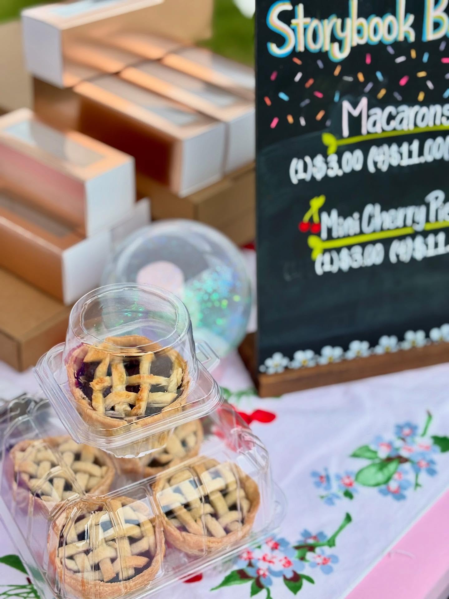 It’s time for the August Market @lakearrowheadga ! Come up to Great Festival Park between 2-5pm for a fun time and sweet treats ☀️💖🥧 #storybookbakery #lakearrowhead #lakearrowheadfarmersmarket #macarons #minipie #pie #bakery #smallbusiness