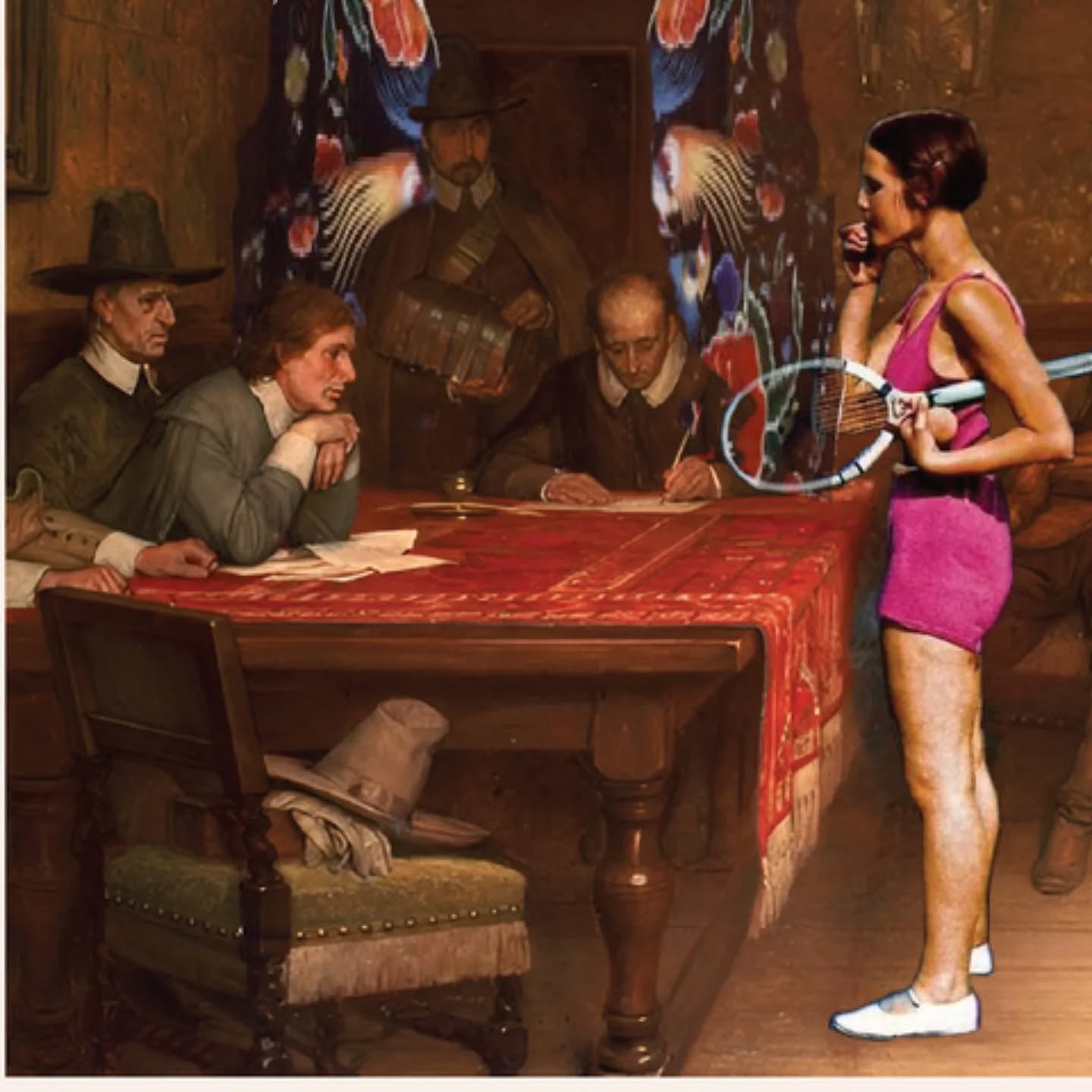 New Curtains Please: The player's vision is to cheer up the Pavilion’s committee room.
@jamesmarcusnorman #instagramimagetennis @new.balls.please #collage #doriszinkeisen #williamfrederickyeames