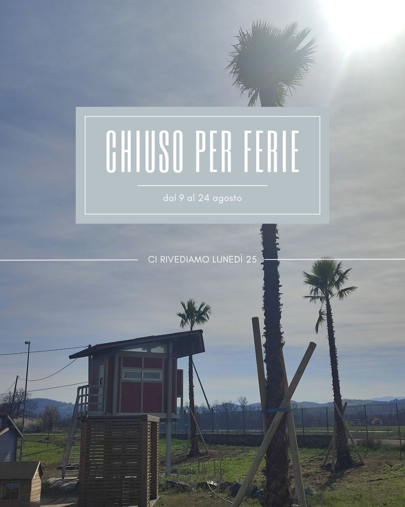 <Chiusura estiva>
•
Saremo chiusi da domani, fino a domenica 24 agosto
•
Ci rivediamo lunedì 25,
buone ferie a tutti☀️