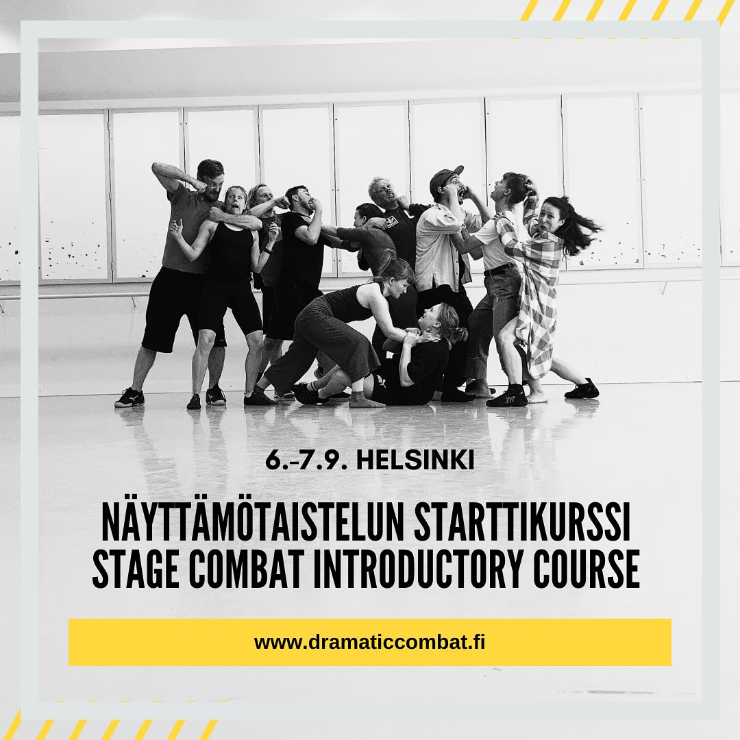 Ready to unleash your inner action hero? Our Stage Combat workshop is the perfect opportunity to introduce yourself to the world of stage combat, refine your existing skills, or try something new. Discover the thrill of simulated battles, learn safety techniques, and have fun while doing it!
Place: Aleksanterin teatteri, Bulevardi 23-27
Teacher: Iiro Heikkilä
Cost & Payment: 60€ for members of Dramatic Combat Finland and/or Nordic Stage Fight Society
80€ for non-members
Register at our website!
#stagecombat #stagefighting #näyttämötaistelu #dramaticcombatfinland #dcf #nordicstagefightsociety #nsfs @nordicstagefight