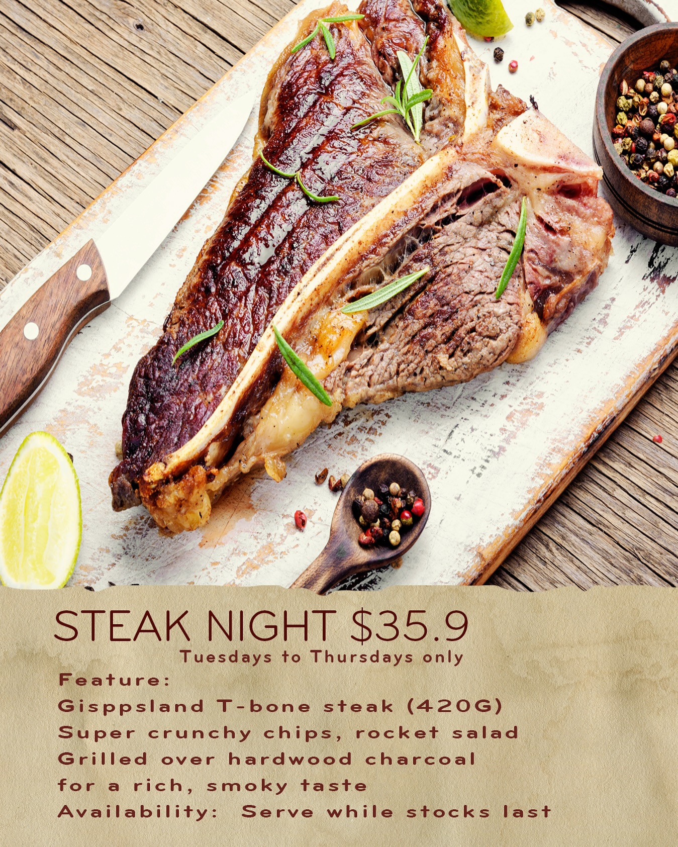 🥩 Steak lovers, this one’s for you! 🥩
Experience the rich, smoky aroma of Gippsland T-bone steak grilled over hardwood charcoal. 🔥
Join us Tuesday to Thursday for a succulent 420g T-bone, served with crispy chips and fresh rocket salad — all for just $35.90.
A perfect midweek indulgence for friends and family alike. Limited servings each night — book now to secure your table!
Book your steak at www.bellezzarestaurant.com.au
📍 Bellezza | 1413 Malvern Rd, Malvern
#BellezzaRestaurant #MalvernVic #MalvernDining #MelbourneRestaurants #SteakNight #GippslandBeef #CharcoalGrilled #MelbourneEats #LocalDining #MelbourneFoodScene #QualitySteak #DiningOutMelbourne