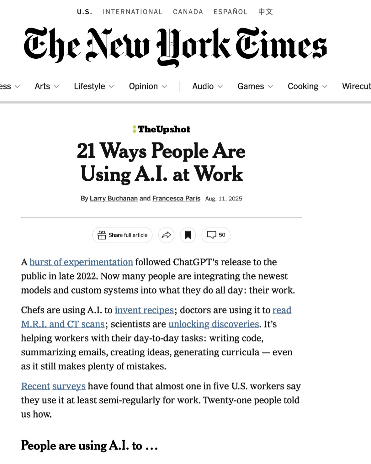 📣 Exciting news — my work is in The New York Times!
The Times featured me in their article on how people are using AI at work, highlighting innovators from across industries. I’m honored to have creative approach recognized. Thanks to the authors.
Link in bio to read the full piece.
#NYTimes #AIArt #DigitalArt #MaryaNYC #FutureOfWork