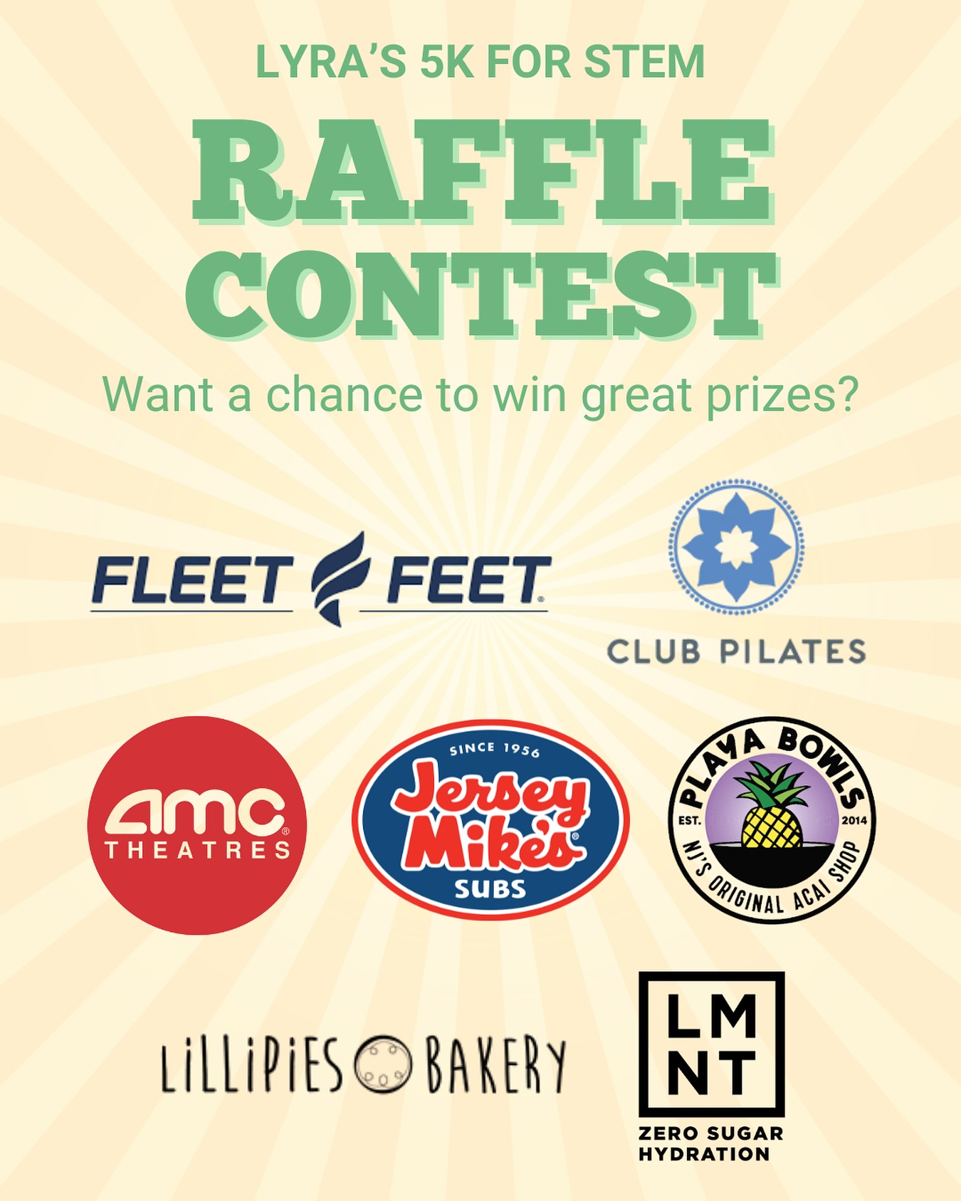 đ Big prizes, bigger impact! đ
Join us at Lyraâs 5K for STEM in Skillman, NJ and enter our raffle for a chance to win amazing goodies from Fleet Feet, Club Pilates, AMC Theatres, Jersey Mikeâs, Playa Bowls, LiLLiPiES Bakery, and LMNT!
REGISTRATION LINK IN OUR BIO đŠ
A huge THANK YOU to our incredible community partners for supporting our mission to bring hands-on STEM+ education to underserved students. đ