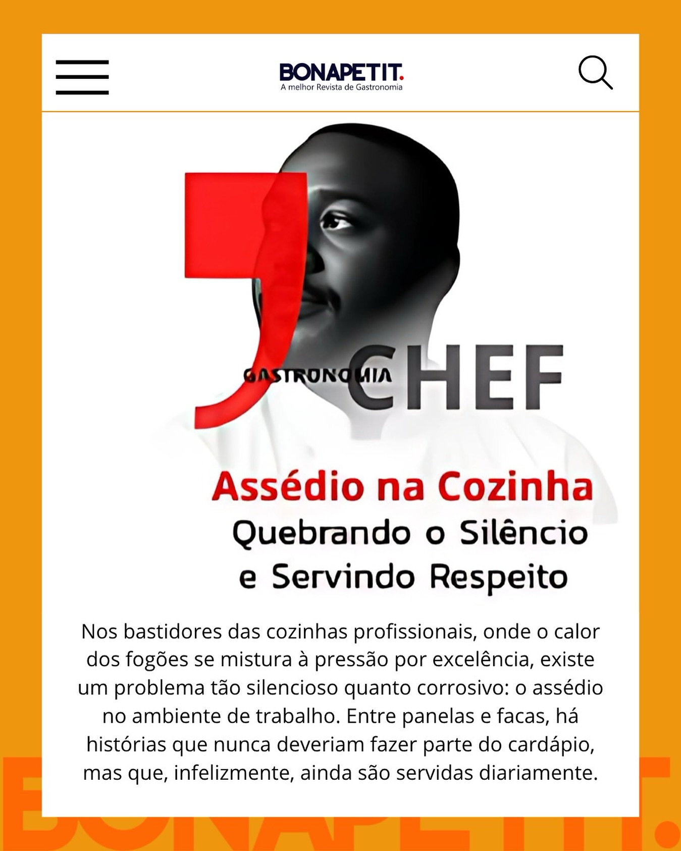 Leia na íntegra está coluna e texto do nosso editorial, copie o link : https://www.revistabonapetit.com.br/post/assédio-na-cozinha-quebrando-o-silêncio-e-servindo-respeito
#assedio #chef #gastronomía