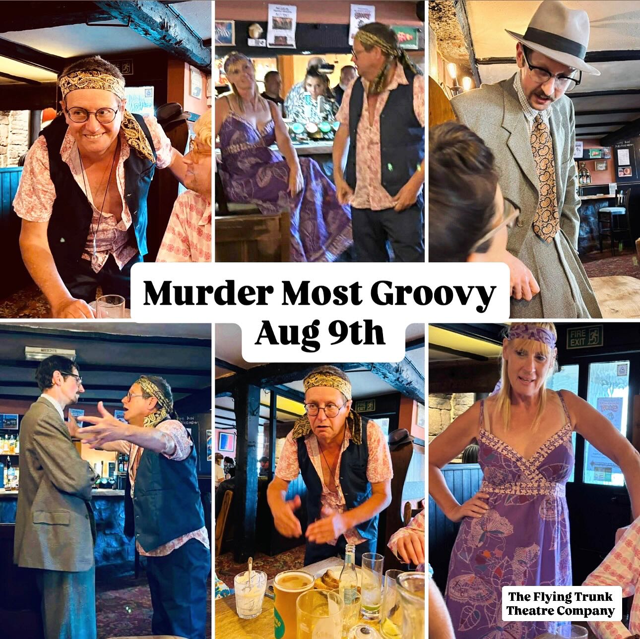 What a far-out night at The Lamb Inn, Sandford! Our first gig of Murder Most Groovy was a real gas – the crowd was outta sight and we had a groovy time from start to finish.
Peace, love, and all that jazz, man 🌼✌️
Next up, we’re takin’ a time-trip back to the roaring 1920s for our next immersive happening – Where There’s A Will – September 20th. Tickets are on sale now on our website
https://www.flyingtrunktheatre.com/event-details/where-theres-a-will-at-the-lamb-inn-sandford
@creditonheartproject
@lambinnstagram
#immersive-experience #liveshows #murdermystery #nightout #devonevents #middevon #theatrecompany #workingactor #dinnerandashow