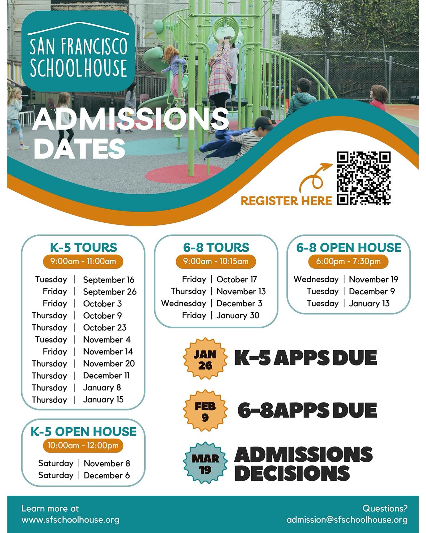 Come visit Schoolhouse for one of our upcoming admissions tours!