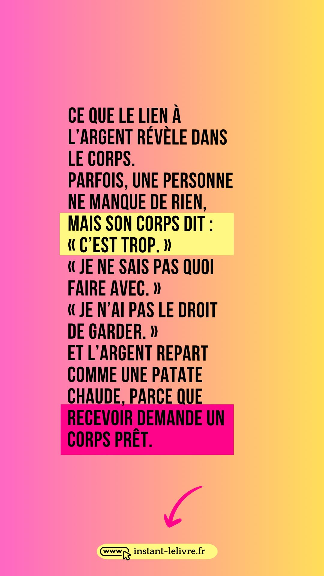 Ce que le lien à l’argent révèle dans le corps.
Aujourd’hui, de plus en plus d’espaces s’ouvrent autour de la relation à l’argent, en particulier chez les femmes.
Et c’est précieux.💎
Mais je ressens aussi une vraie vigilance sur l’usage de certains termes liés à la mémoire corporelle, à la libération émotionnelle, à la posture.
Quand on parle de “corps qui retient depuis des années”, de “posture alignée”, de “fierté ancrée”… on parle en réalité de processus thérapeutiques profonds.
Ces mots ne sont pas neutres.
Ils touchent à des vécus intimes, parfois enfouis, parfois traumatiques.
Et ils nécessitent un cadre sécurisé, une écoute formée, du temps, et une vraie responsabilité d’accompagnement.
En tant qu’art-thérapeute, je crois essentiel d’honorer ce que ces mots portent, afin de ne pas simplifier ou promettre une “libération”
qui pourrait en réalité activer des blessures sans accompagnement.
Parfois, une personne ne manque de rien, mais son corps dit :
« C’est trop. »
« Je ne sais pas quoi faire avec. »
« Je n’ai pas le droit de garder. »
Et l’argent repart comme une patate chaude, parce que recevoir demande un corps prêt.
Recevoir, ce n’est pas un mental qui décide ou qui émet des réflexions sur notre rapport à l’argent.
C’est un corps qui autorise.
Et parfois, ce corps-là n’a pas besoin d’être redressé, mais reconnu.
Dans mon approche par l’art-thérapie intuitive et vibratoire 🎨✨, j’ouvre un espace pour cette écoute-là.
Pour ce qui est lent.
Pour ce qui demande à être senti plutôt qu’interprété.
Pour ce qui veut d’abord se sentir en sécurité avant de s’ouvrir.
Merci à celles et ceux qui œuvrent sur ce chemin.
Mais merci aussi à celles et ceux qui gardent une éthique vigilante sur la profondeur de ce qu’ils touchent.
Si ça résonne… tu peux venir déposer un mot.☺️
#argentetcorps #memoireemotionnelle #accompagnementéthique #artthérapie #réception #valeurintérieure #argentetlignée #postureintérieure #écouteducorps #argentféminin #thérapiesensibles #instantlelivre