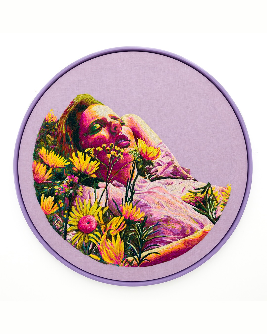 What’s a Girl to Do?
Never has a title resonated so deeply as I sit at the airport after a 7 hour delay then a cancelled flight, 2 overbooked hotels and 7 hours sleep in 48 hours. On the floor, waiting to head home and thinking about this month passed.
There seems to be nothing to do but reminisce now. This chapter feels like an era, something I could never have dreamed of. There was all the bucket list things, an amazing show, huge love and learnings in the workshops, topped with the most epic photo shoot. But mostly I sit here, heart-full from all the friendship and connection and moments in between. The hugs, the laughs, the walks, the talks. If we crossed paths, thank you! I know you felt the magic too.
What’s a Girl To Do? Take a moment, and smell the flowers.
Crewel Intentions is open until 24 August @paradigmgs
This piece is 800x800mm / 32” diameter
Wool, cotton, rayon and silk on @zweigartneedleworkfabrics linen
SOLD
#embroideryportrait #needlework #threadpainting #embroidery #fibreart