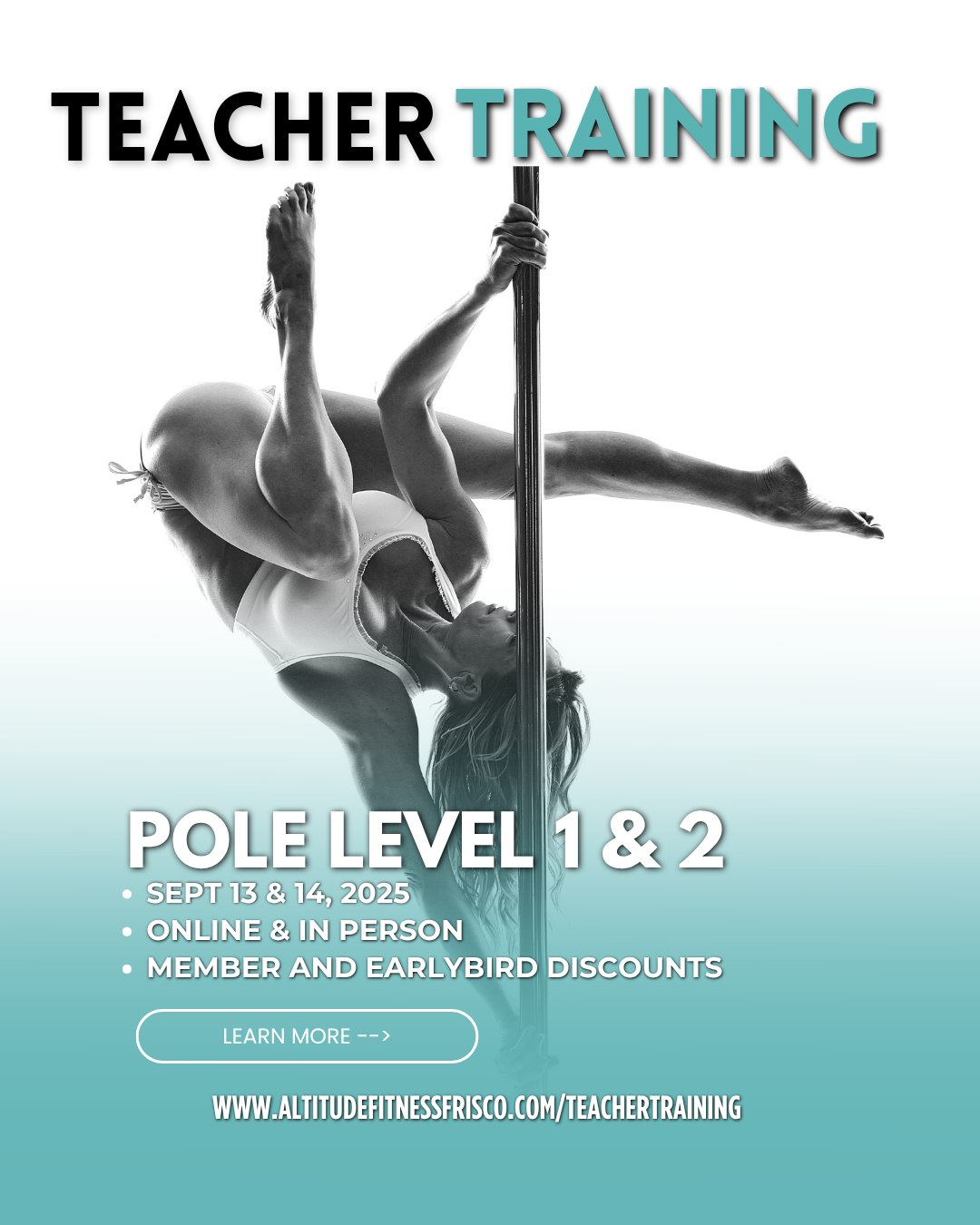 📣 Ready to take the next step in your pole journey?
Join us for Pole Teacher Training this September 13–14, 9AM–5PM! 🌟
Gain the tools to lead with confidence, inspire with purpose, and elevate your skills as both student and teacher.
📘 Complete your training book & test beforehand
📅 2 full days of immersive learning
📝 Post-class essay test
👀 10 hours of class observation
🤝 4 hours of assisting including 1 practical
💸 $1,100
🌟 Early bird: Save $150
💪 Members: Additional $100 off!
Limited spots available—secure yours now and start your path to becoming a certified pole instructor!
#PoleTeacherTraining #PoleInstructorJourney #AltitudeTraining #PoleLife #NextLevelPole