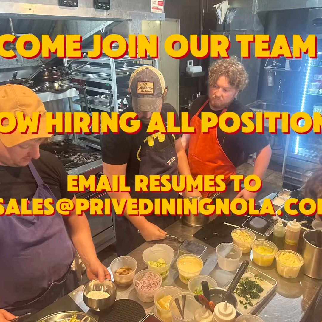 🚨 We’re Hiring! 🚨
Come join the team at Dr. Jones— we’re looking for passionate, hardworking individuals for all positions.
✨ Competitive pay
✨ Creative, fast-paced kitchen
✨ Be part of an amazing crew
📩 Email your resume to: sales@privediningnola.com
📍 Metairie, LA