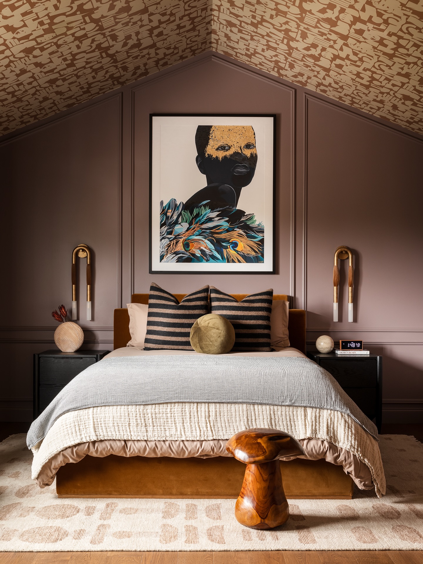 🚪 Before & After: Primary Bedroom Transformation ✨
We turned this room into a moody, layered retreat that accentuates the vaulted ceiling and architectural character.
@luluandgeorgia’s Organic Shapes Wallpaper by Sarah Sherman Samuel draws the eye upward, while new picture frame molding drenched in a rich plum-meets-brown hue wraps the space in warmth. On the floor, Lulu & Georgia’s Yana Hand-Knotted Wool Rug adds brightness and contrast against the new wood flooring, grounding the entire room.
Sexy sconces, stunning oversized gold-leaf art, and a cozy seating area complete the look—making this bedroom feel indulgent, personal, and unforgettable.
Who else wishes they had a vaulted bedroom ceiling? 👀
PS - Removing the carpet to replace with wood flooring was monumental in transforming this space. 👏🏽
Photographer: @mikevantassell
#BedroomDesign #InteriorDesign #BeforeAndAfter #bethdianasmith