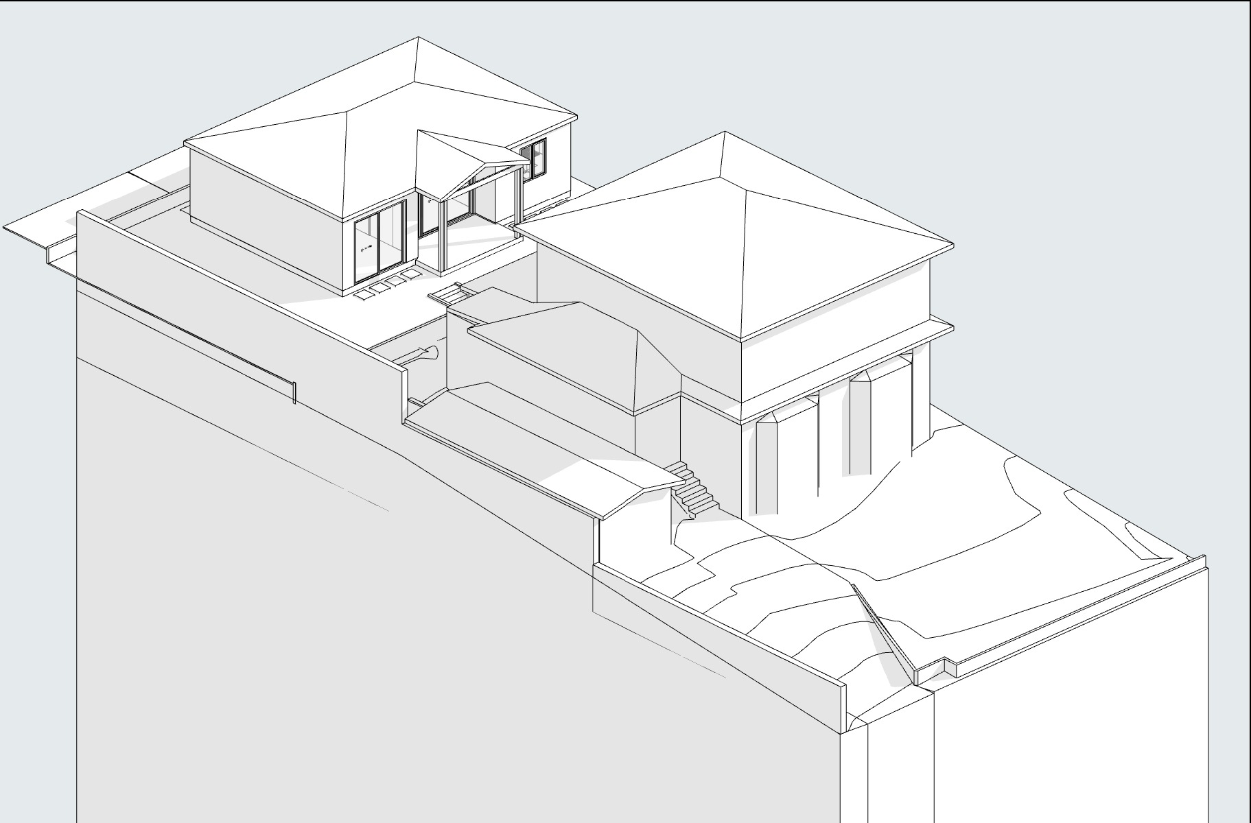 🏡 Project: Detached Secondary Dwelling
📍 Location: Woodpark, NSW 2164
✏️ Architect: ATRICON
🛠️ Builder: TBA
• Brief: Client requested addition of a detached granny-flat in the backyard to accommodate their elderly parents.
• Site Conditions: Sloped site with existing primary dwelling and garden shed.
• Solution: Designed a CDC-compliant 60m2 secondary dwelling, with 2 bedrooms, 2 bathrooms, living, kitchen, laundry, and alfresco. Positioning, height, and width were considered to retain and maintain clear access to the garden shed, and to maximise natural light to living areas.