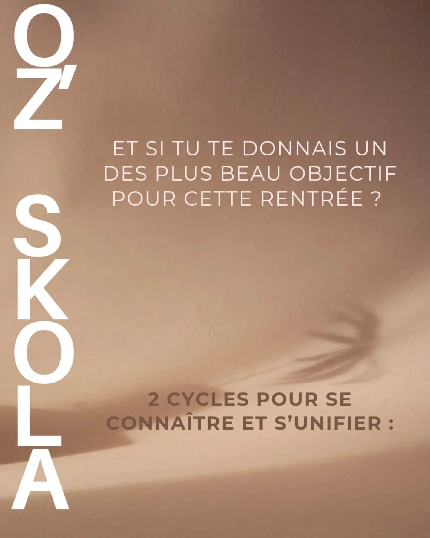 OZ'SKOLÀ
__
Et si tu te donnais un des plus beau objectifs pour cette rentrée ?
La vie est courte, simplement faire un pas de côté pour se rencontrer le temps d'une année.
Au cycle I :
Se connaître, se régénérer, se renforcer et faire sa place en soi.
Au cycle ||
S'approfondir, s'élargir, s'autonomiser, se réaliser et faire sa place dans le monde.
Tout est en place pour grandir, mûrir dans un espace sécurisé, avec des intervenants d'une grande qualité, une supervision au plus près de chacun, des cours offerts pour t'épanouir.
OZ'SKOLÀ est une synthèse unique qui permet de gagner un temps très précieux et de devenir pleinement vivant.
Nous t'attendons avec impatience dès cette rentrée !
Début du cycle 1 : le 27&28 septembre
Début du cycle 2 le 13&14 septembre
Fin des inscriptions le 31 août.
Marine & Jérémy
#enneagramme
#yoga
#formation
#holisitque