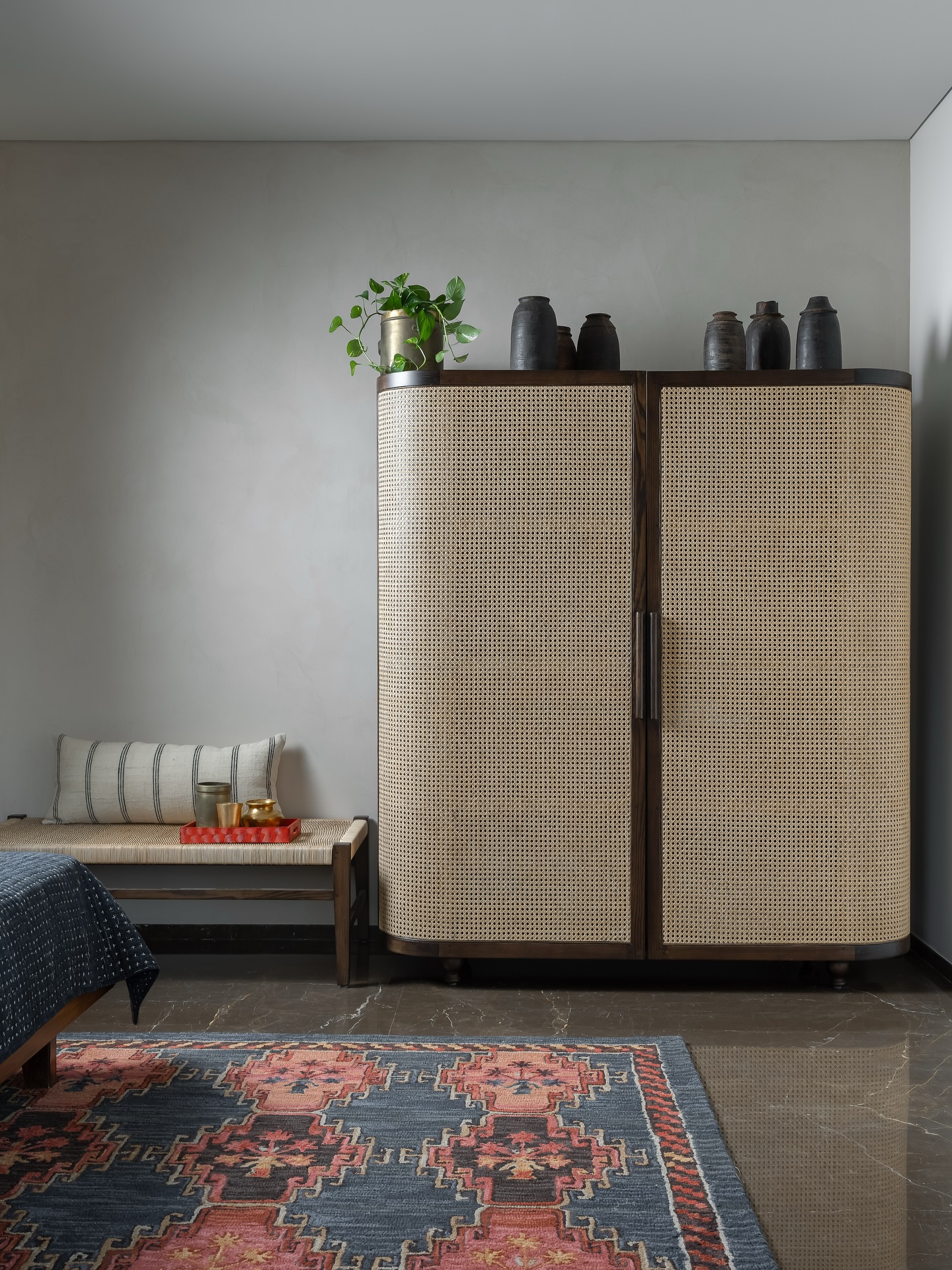 Woven cane webbings bring rhythm to the surface. Gentle curves meet bold form in a cabinet that grounds the room with ease and intention.
Photography : @arjunkrishna.in
Architect : @soulspace_designstudio
Furniture : @thelofts.in
#wovencabinet #canewebbing #interioraesthetics #craftedspaces #moderncraft