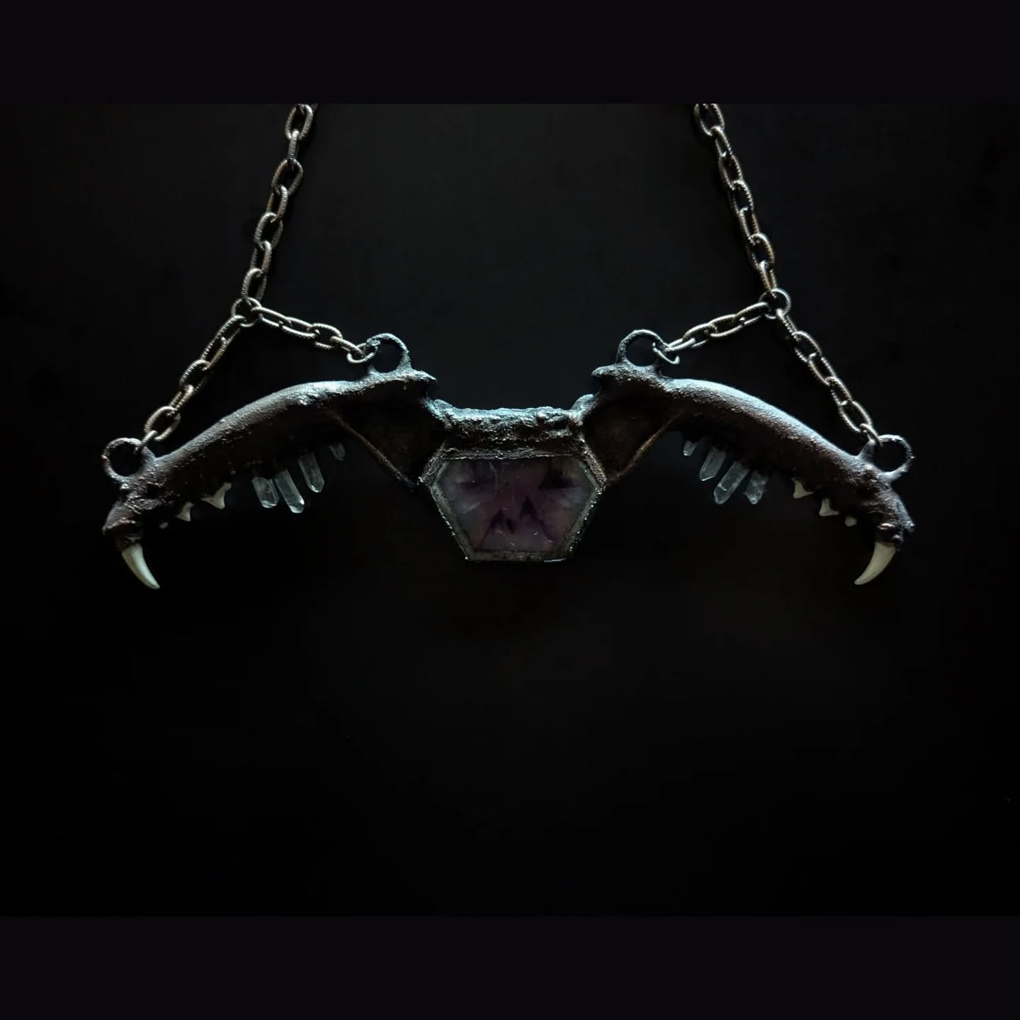 the sacred union of May Queen
and May King at Beltane
double fox jaw joined around
atomic amethyst-
for cosmic and timeless connection
#beltane #goddessworship #mayqueen #mayking #magicamulet #sacredunion #pagan #paganritual #ceremony #adornment #worshipinthewoods #praytothewilds #theoldways #myallegiancetonatureistotal #foragedbone #vultureculture #darkfolk #forestgoth #copperjewelry #amethyst #alchemy