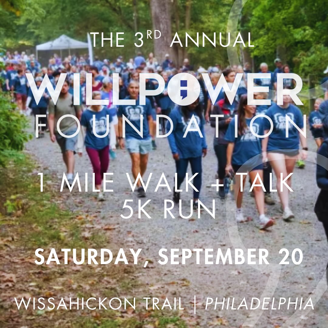 🙌 Join us for the 3rd Annual WillPower Walk & Talk / 5K Run
📅 Saturday, September 20
📍Wissahickon Trail, Northwestern Ave, Philadelphia
🎽 1-Mile Walk & Talk or 5K Run
All ages. All paces. All in for mental health.
Let’s walk, talk, and run in honor of those we’ve lost, in support of those who struggle, and in hope for what’s possible.
This is more than a race—it’s a movement.
REGISTER NOW at https://interland3.donorperfect.net/weblink/weblink.aspx?name=E365656&id=8
💼 Calling all sponsors! Show your support, uplift your brand, and help expand access to mental health resources. Sponsorship opportunities are here: https://interland3.donorperfect.net/weblink/weblink.aspx?name=E365656&id=6
➡️ Sponsor deadline: September 5
#WillPowerFoundation #MentalHealthMatters #RunForHope #WalkAndTalk2025 #WillToLive #TalkItOut