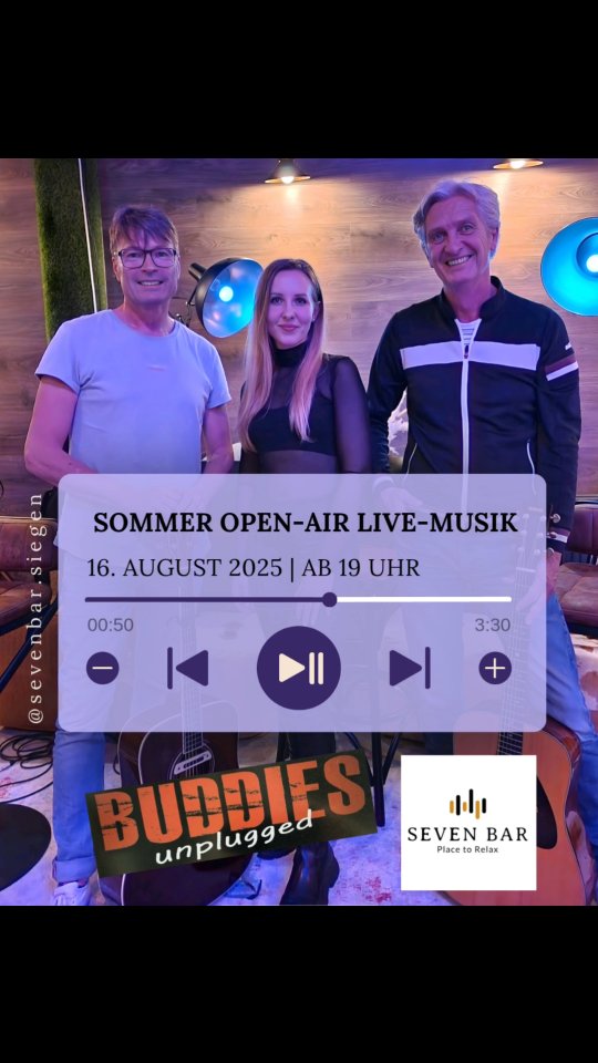 SOMMER OPEN-AIR-LIVE MUSIK 🎸
16. AUGUST AB 19 UHR
#siegen #sevenbar #sevenbarsiegen #netphen #siegencity #siegenwittgenstein #kreuztal #siegenstadt #party #livemusiksiegen #live #photography #relaxtime