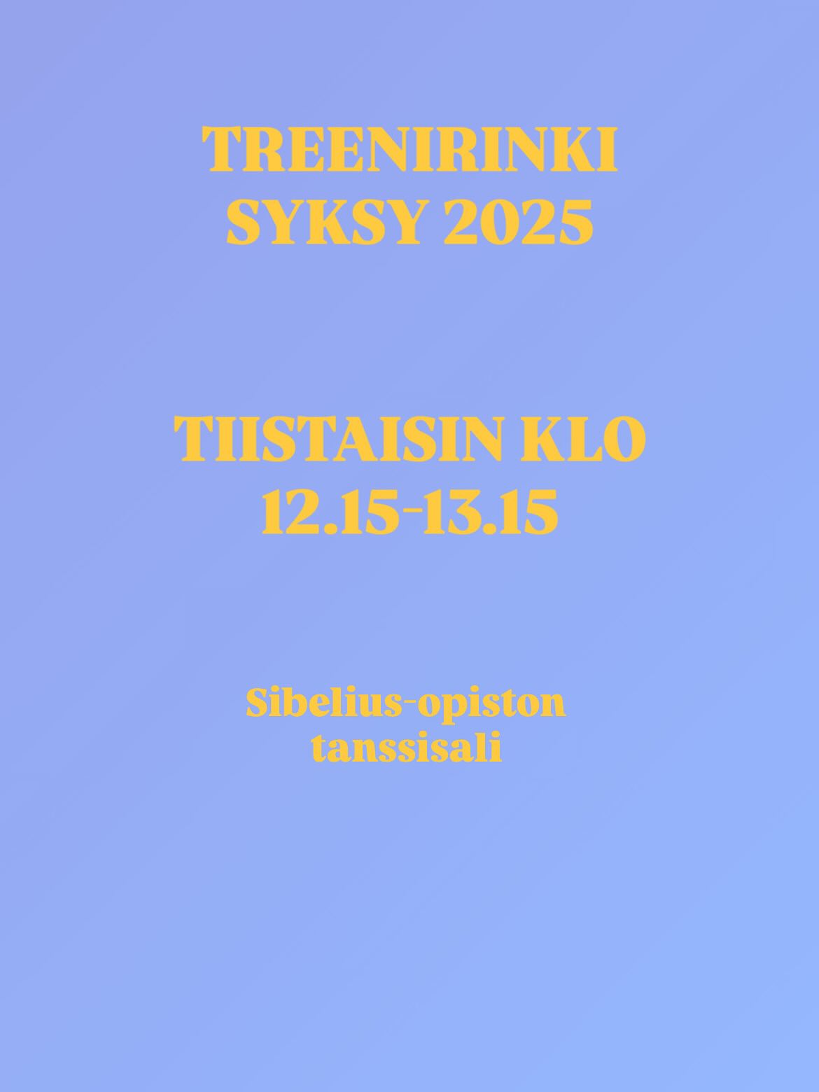 Hei esittävien taiteiden ammattilaiset & harrastajat: TREENIRINKI kokoontuu jälleen ti 19.8.2025 alkaen! ✨
🗓️: TIISTAISIN
⏰: KLO 12.15-13.15
📍: Sibelius-opiston tanssisali, Keinusaarentie 2, entinen Pohjantähti, Hämeenlinna (käynti parkkipaikan puolelta).
Hinta jäsenille:
10 € / kerta, treeniringissä opettaville jäsenille maksuton.
Tanssitaan rennolla meiningillä!
Kuvassa alustava aikataulu, muutokset ovat mahdollisia.
Laita rohkeasti viestiä mikäli heräsi kysyttävää & tervetuloa mukaan tanssimaan! 🫶🏻
#tehdastanssii #treenirinki #tanssi #hämeenlinna #visithämeenlinna #esittävätaide