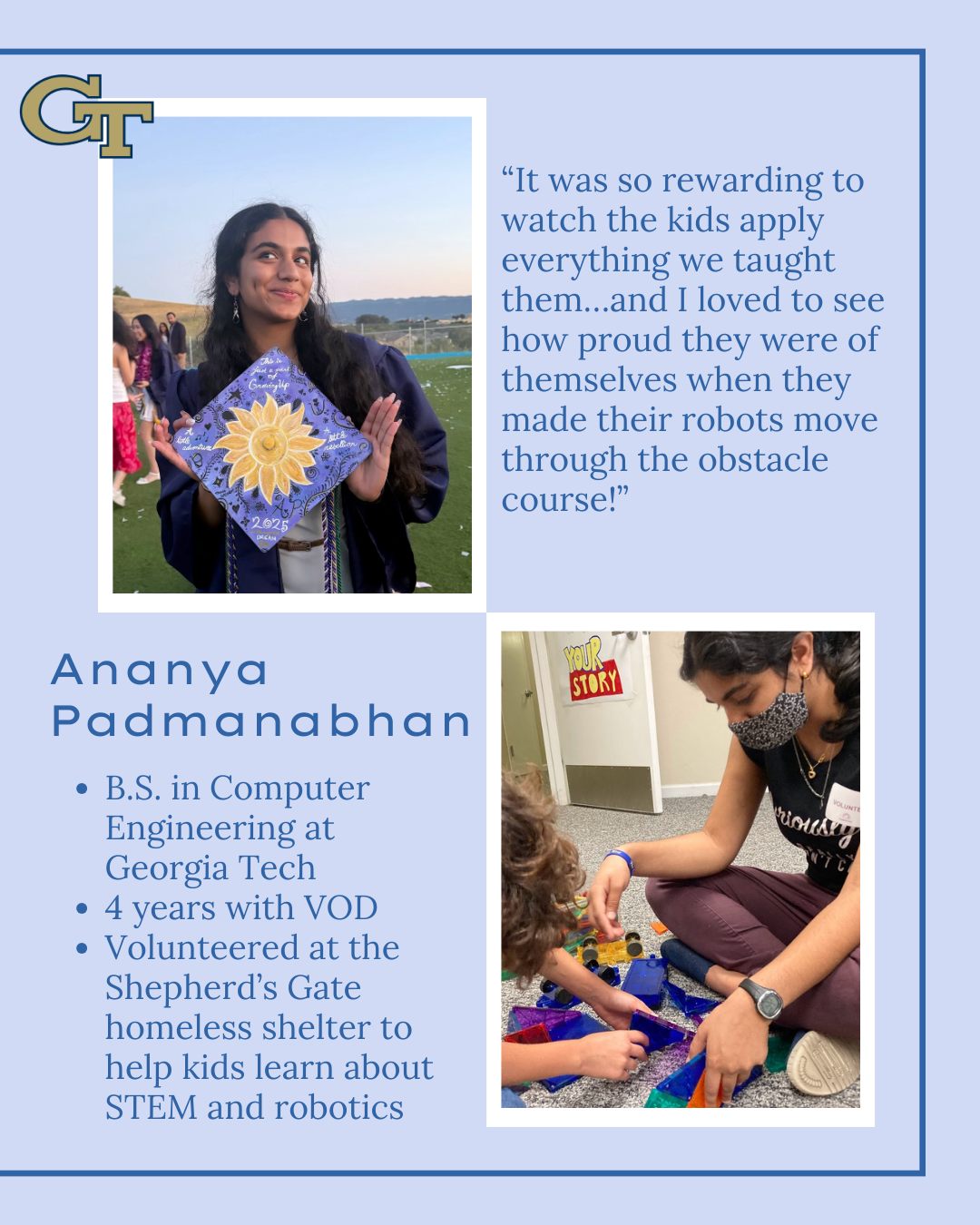 Senior Spotlight: Ananya!
Ananya has been volunteering with the Village of Dreams for the past 4 years as a high school student, and will be continuing to share her love for STEAM this fall as a university student at the Georgia Institute of Technology.
@shepgate @georgiatech @quarrylaneschool
#congratulations #georgiatechuniversity #georgiatechyellowjackets #graduation #nonprofit #stem #youthvolunteers #studentleaders