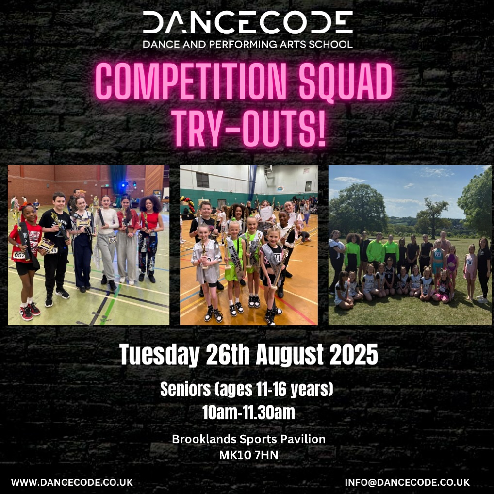 ✨ CALLING ALL TEEN STREET DANCERS ✨
We’re looking for ambitious dancers aged 11-16 years to join our Competition Squad! 🏆
Train with the most supportive and hardworking team, make lifelong friends and compete together at competitions around the county and beyond! ⭐️
Competitions allow dancers to compete at higher levels against other schools. We have seen first-hand how beneficial healthy competition can be. Not only to develop better dancers, but it builds comradery, resilience, pride, and of course - you can win cool trophies! 🏆
On Tuesday 26th August, we will be officially welcoming @gio.bordone to the Dancecode Family!! You will learn a routine and show off some of your own skills too!
Pop us an email or DM with your interest and request our Comp Squad Information Pack - info@dancecode.co.uk