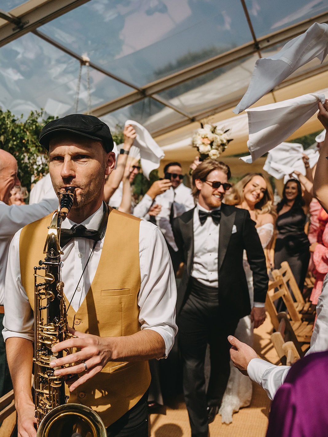 Sax Wedding Breakfast Entrance 🎷 oh my days! There’s no sliding in the back door with this kind of opener to dinner 🕺💃 For those who want a head turning, napkin swinging, cheering, singing, fun and loud entrance - this is the one! The fun doesn’t start until Tux Fizz walk in 🪩💃🕺
@kilminorth 
@idofilmandphotos 
@tails1028 
@janehillbridal 
@editsuits 
@balanceofbeautee 
@stitchedupbridal 
@aprilnataliehair
#Tuxfizz #ukweddingband #barnwedding #cotswoldwedding #weddingmusic #firstdance #firstdanceinspo #ukweddingplanning #weddinginspo #weddingcover #romanticweddingmusic #firstdancesong #firstdanceroutine #weddingband #functionband  #weddingsinger #twia #bridalgown #weddingsdress #weddingdancefloor #weddingdances #weddingdancechoreography
