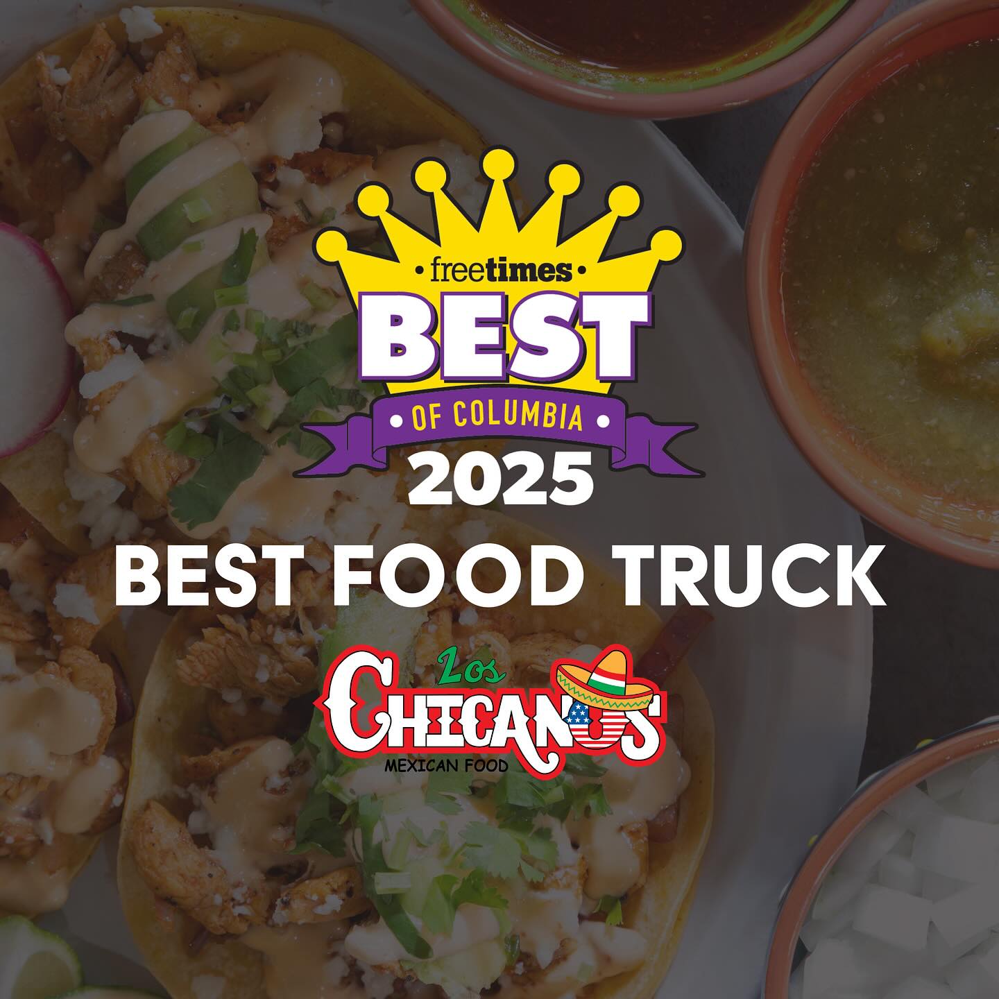 We’re beyond excited! Los Chicanos has been named BEST FOOD TRUCK by the Columbia Free Times! 🎉🌮 @freetimessc
We’re so grateful for every single one of our supporters. We are here because of you. 💛 Thank you for showing up, cheering us on, and loving what we serve.
We can’t wait to bring your Soda City favorites to BullStreet soon! 🔥 @gathercola @bullstreetsc