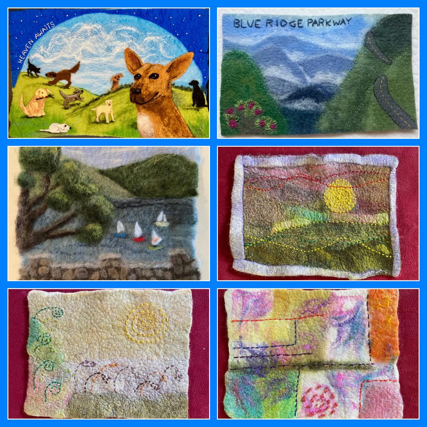 NEFG members created these wool “postcards” for the annual August Challenge.
Where are you going? Where do you wish you could go? What do your days look like? These were prompts used as members created their cards. Many members were able to gather and felt their postcards together.
#nefg
#postcard
#northeastfeltmakersguild
#sorryifmissedyourcard