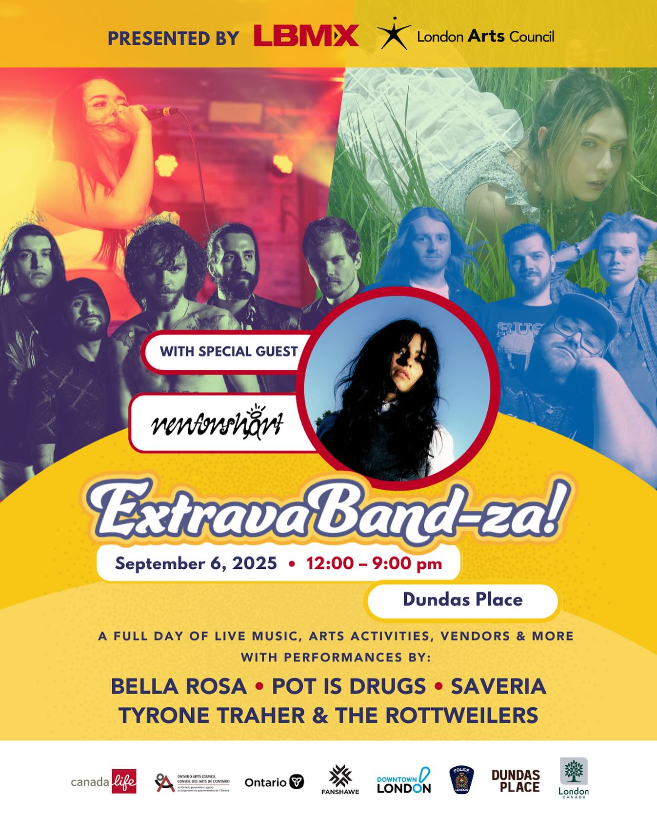 MARK YOUR CALENDARS 🗓️ EXTRAVABANDZA! 🎶✨🎸🔥
September 6, 12:00 - 9:00pm
📍@dundas_place
Get ready for EXTRAVABANDZA 2025 – a full day of incredible live music, arts activities, dancing, karaoke, vendors, prizes and more! 🕺🏼💃🏼🎨🎶
ExtravaBandza is the grand finale of the LBMX Musicians Mentorship Program where this year’s bands have the chance to perform ahead of this year’s headliner, renforshort ren! London, you won’t want to miss this FREE event so take note now and stay tuned for more details! ✨
ExtravaBandza is also supported by the @cityoflondonont (Dundas Place), @fanshawecollege, @lpsmediaoffice London Police Service, @downtownlondon, @ontarioartscouncil and @canadalifeco.
#LdnArtsCouncil #LdnOnt #LiveMusic #FamilyEvents