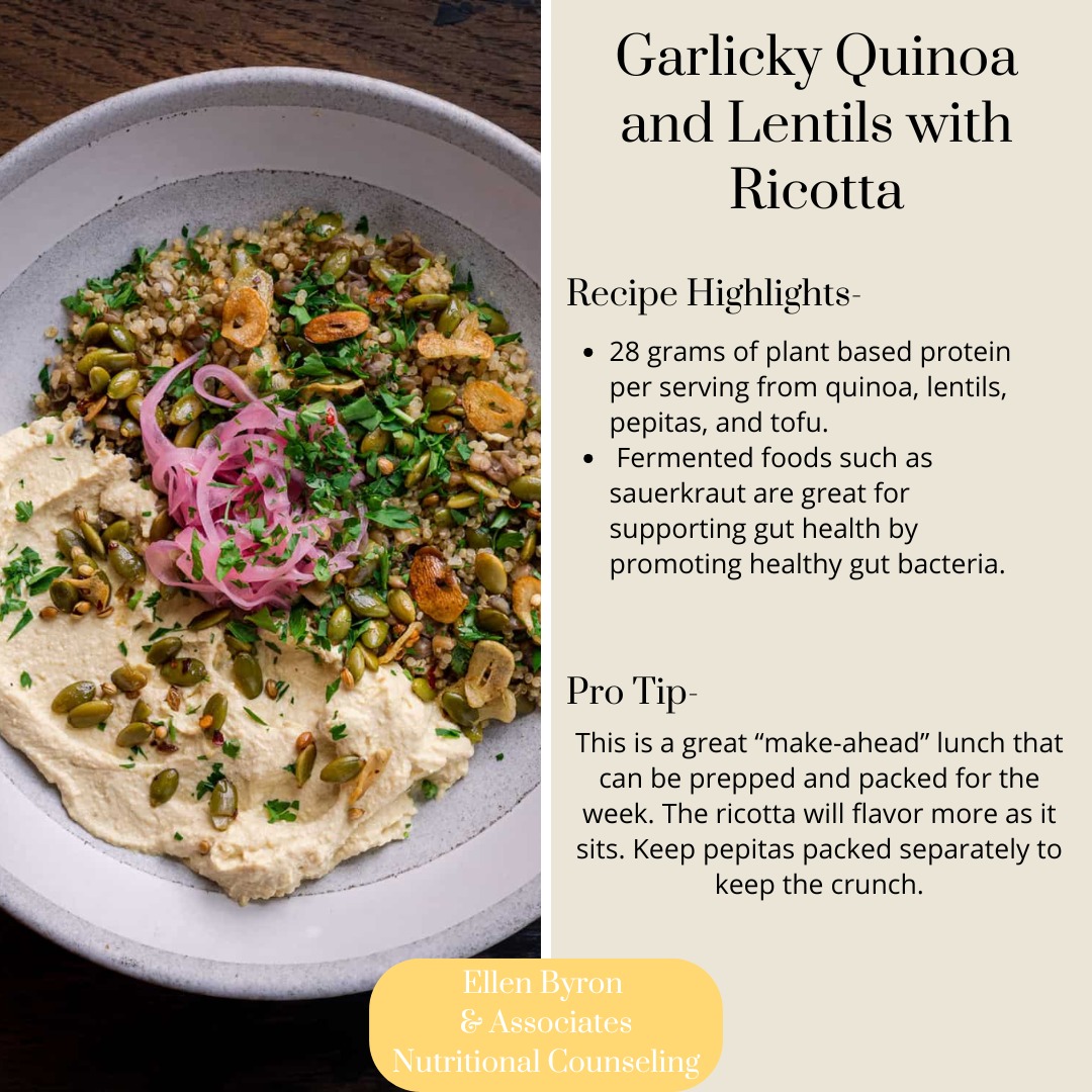 Recipe of the Week!
This protein based lunch is delicious and packed with protein. Getting enough protein in can be challenging when trying to eat more plant-based.
This recipe includes 4 different sources of good protein to help give you variety in flavor as well as amino acids!
-
#dietitianofinstagram #recipeoftheweek #plantbasedfood